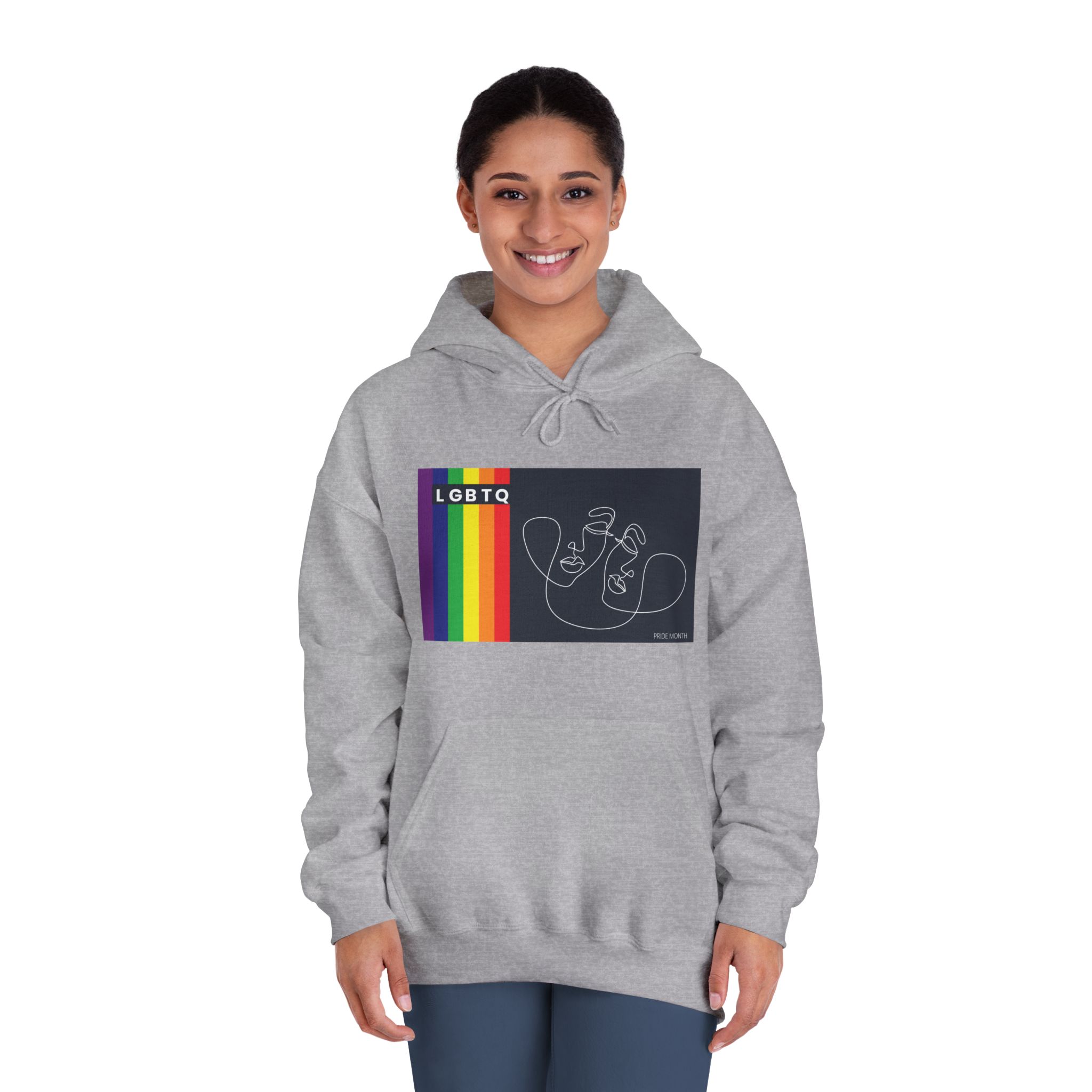 Lgbtq Pride Month Color Flag Dark Background With Female Couple Line Are Vector Illustration Unisex Dryblend Hooded Sweatshirt - Image 16