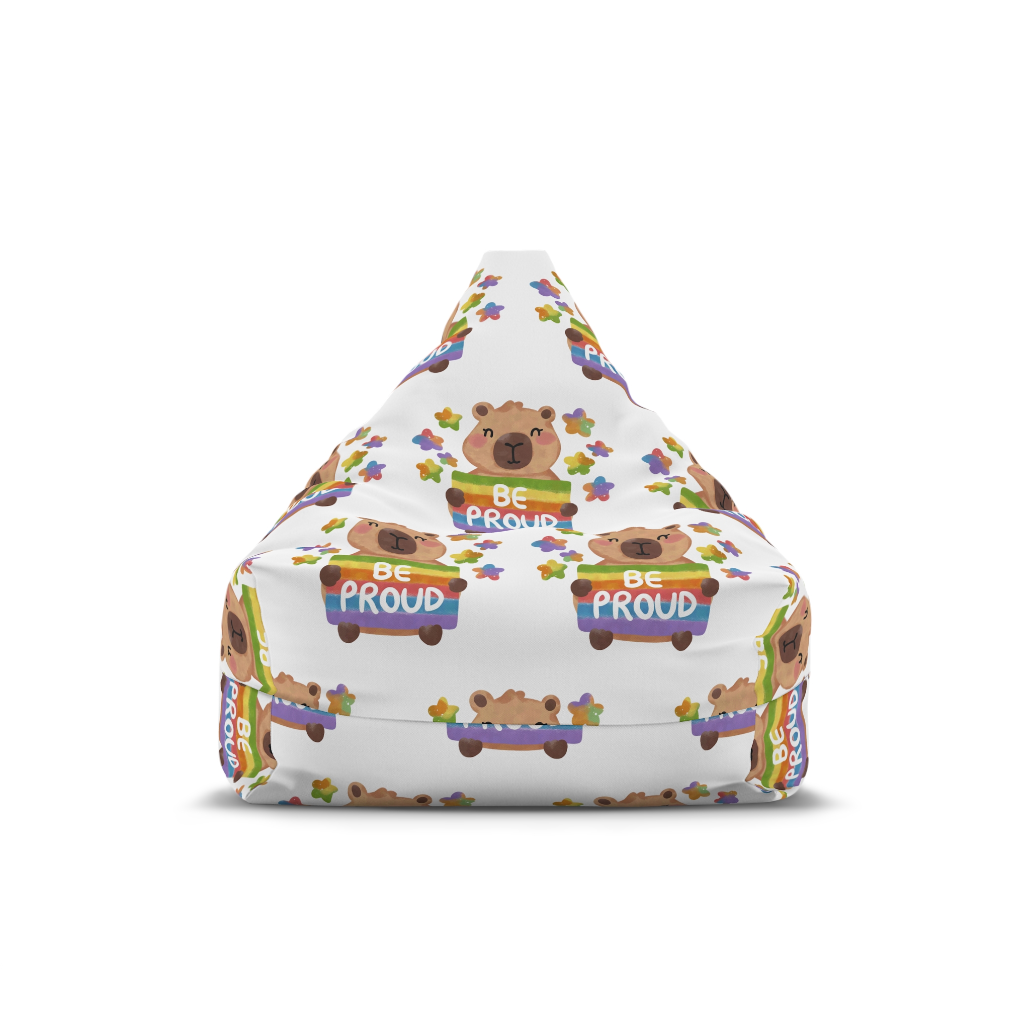 Cute Capybara Holding Be Proud Rainbow Flag Illustration (1) Bean Bag Chair Cover