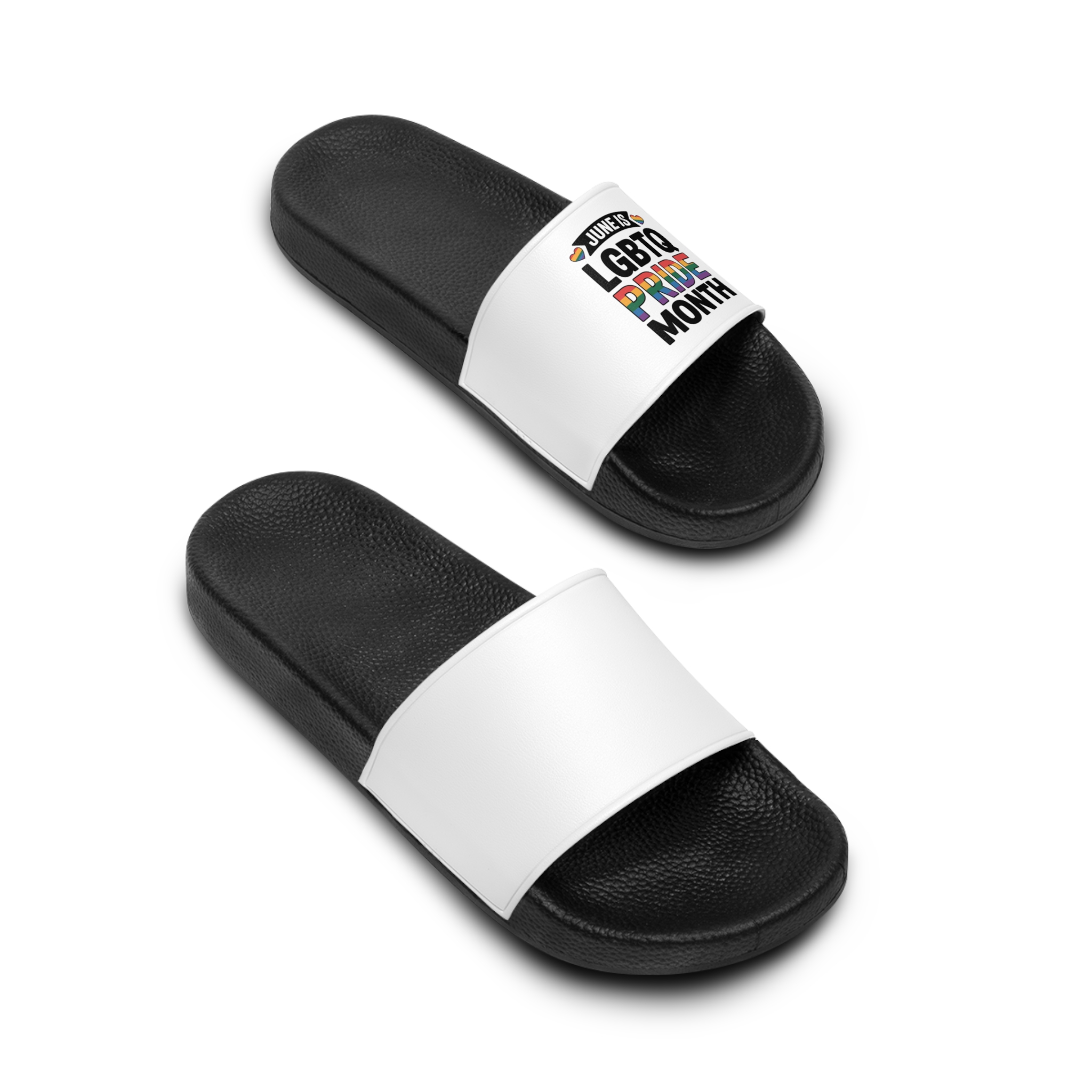 June Is Lgbtq Pride Month Colorful Text Mens Slide Sandals - Image 4