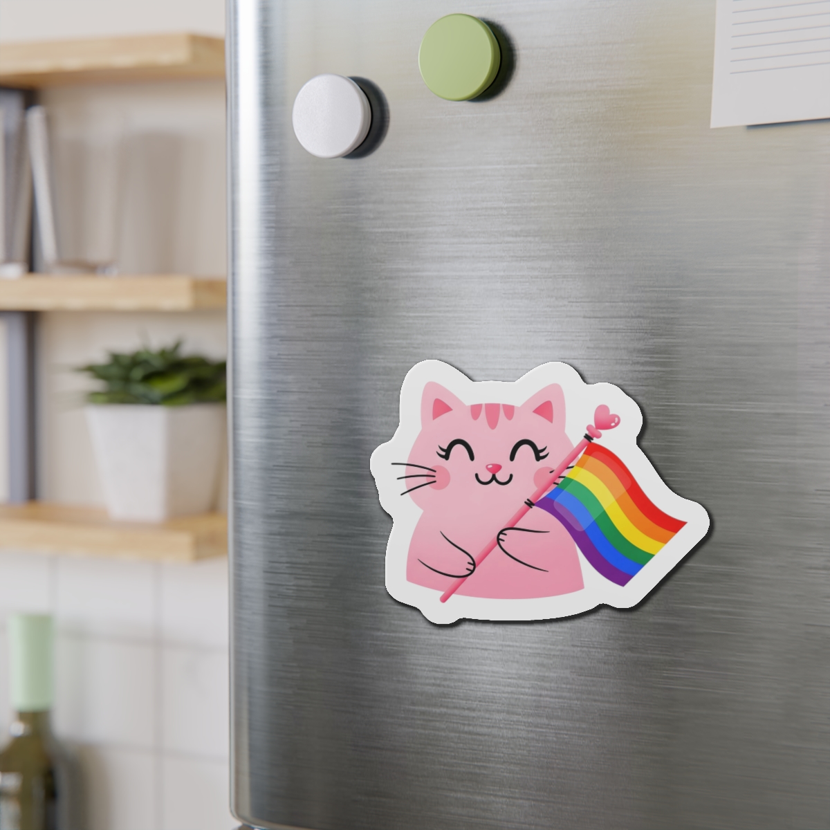Cute Pink Cat With Rainbow Pride Flag1 Die Cut Magnets - Image 15