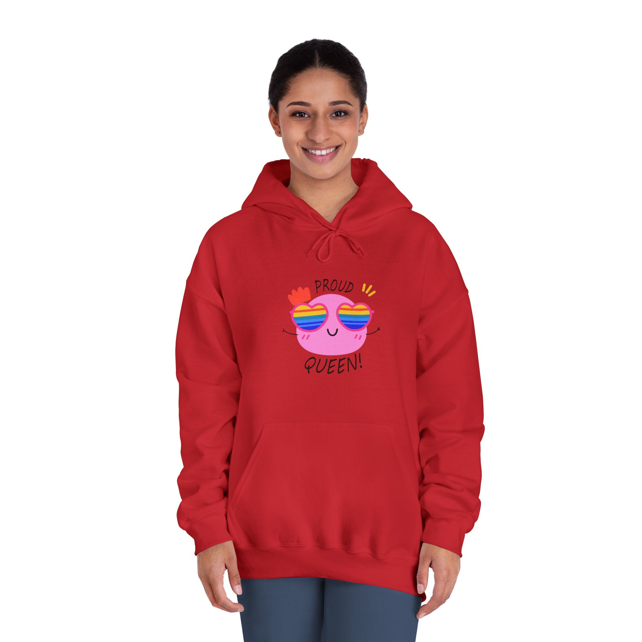 Pink Blob With Rainbow Heart Sunglasses Saying Proud Queen Flat Sticker Unisex Dryblend Hooded Sweatshirt - Image 36