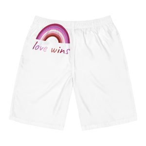 Colorful Rainbow Shape Lesbian Pride Flag Happy Pride Day Lgbtqia Community Pride Month Vector Hand Mens Board Shorts Aop