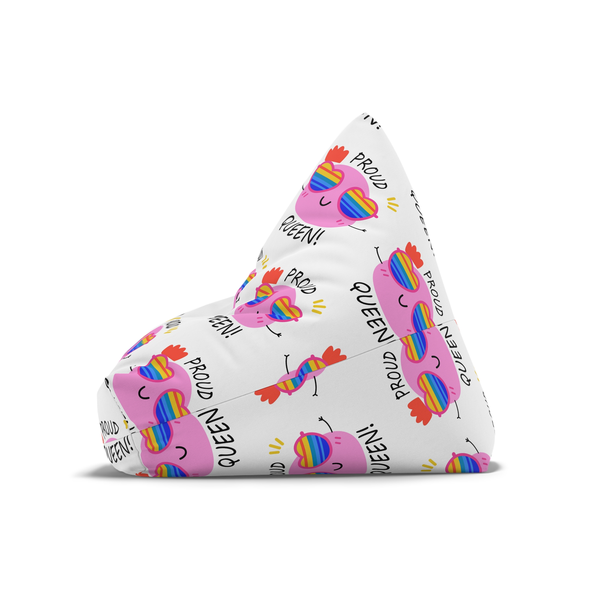 Pink Blob With Rainbow Heart Sunglasses Saying Proud Queen Flat Sticker Bean Bag Chair Cover - Image 8