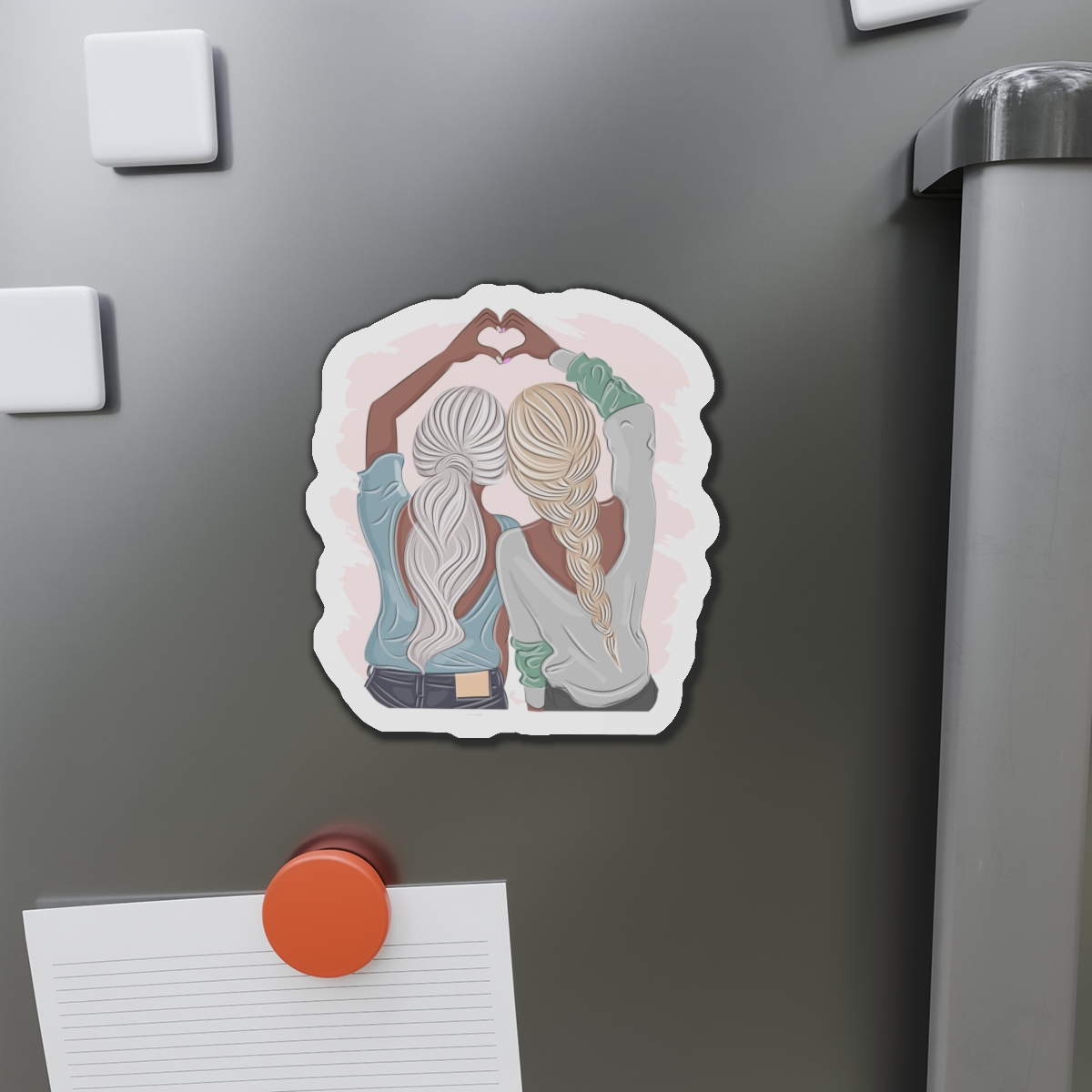 Stylish Girlfriends Two Sisters Show With Hands Heart View From Back Friendship Concept Fashion Vector Illustration Art Postcard Poster Interior Design Textile Print Die Cut Magnets - Image 11