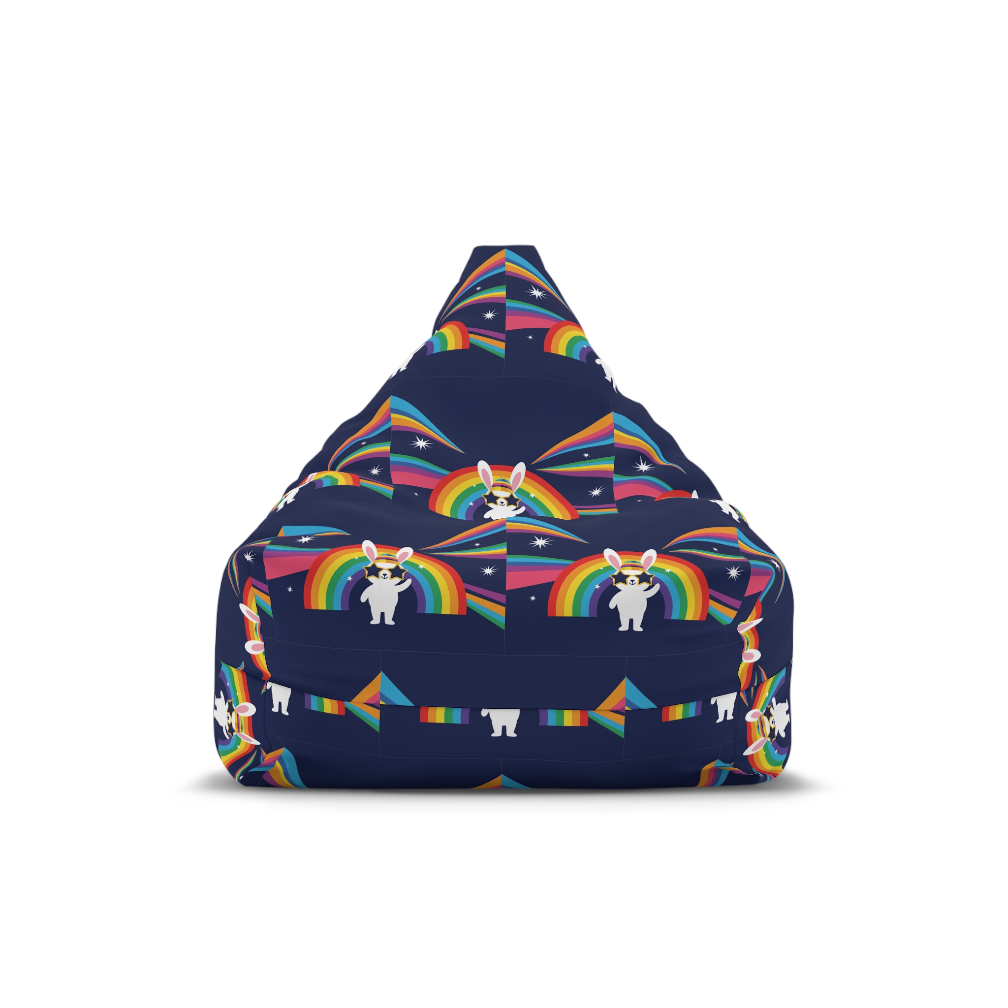 Happy Bunny With Rainbow Stars Bean Bag Chair Cover