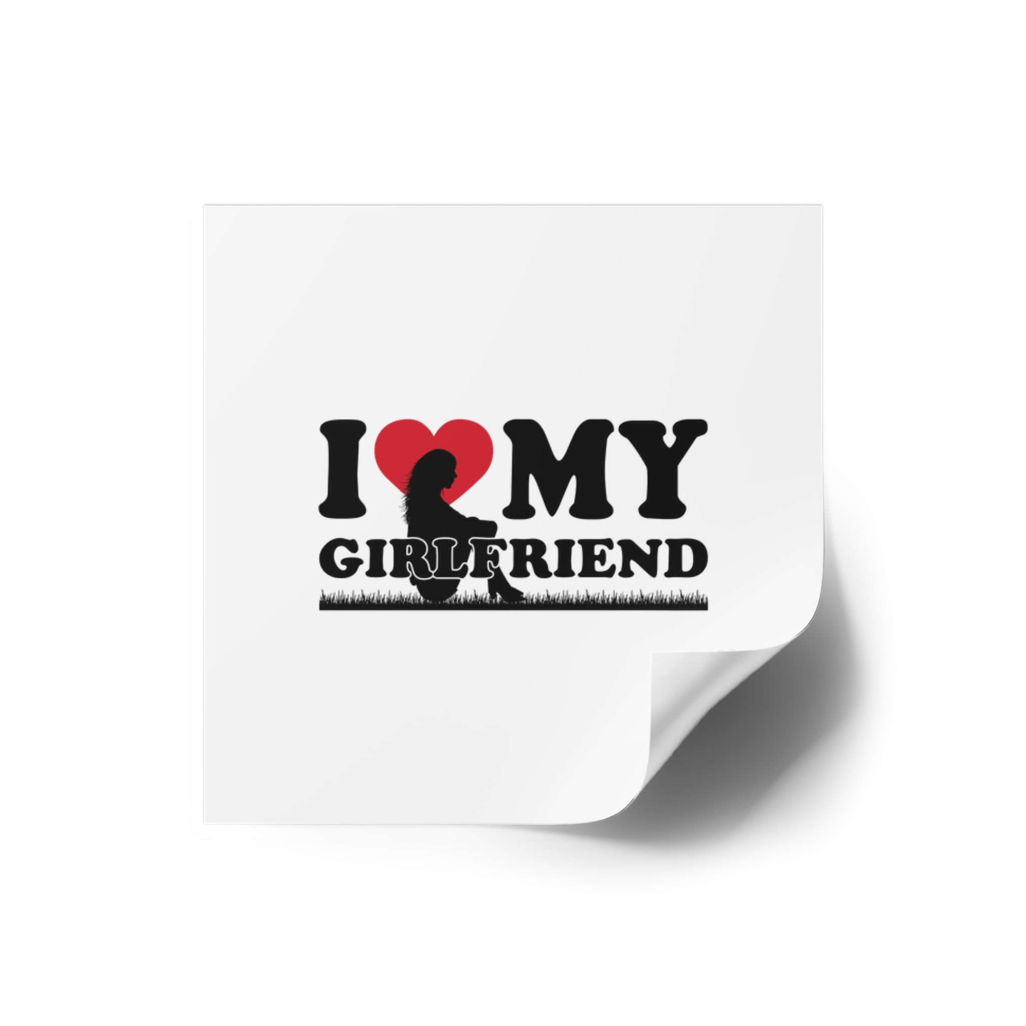 I Love My Girlfriend With Heart Accompanied By Silhouette Girl Sitting Grass Field Laminate Stickers Square - Image 14