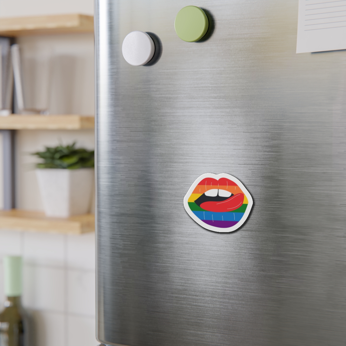 Beautiful Lips Kiss Trace With Lgbt Symbol Pride Flag Rainbow Colors Print Die Cut Magnets - Image 6