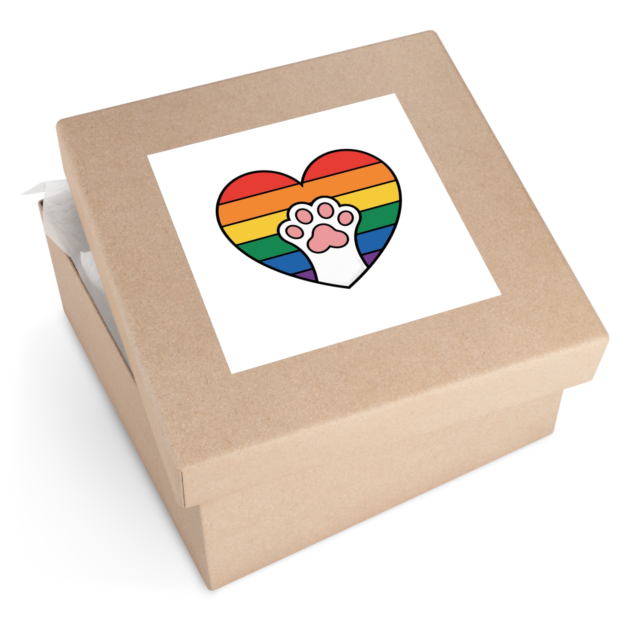 Rainbow Heart With Cute Cat Paw Pride Illustration Laminate Stickers Square - Image 59