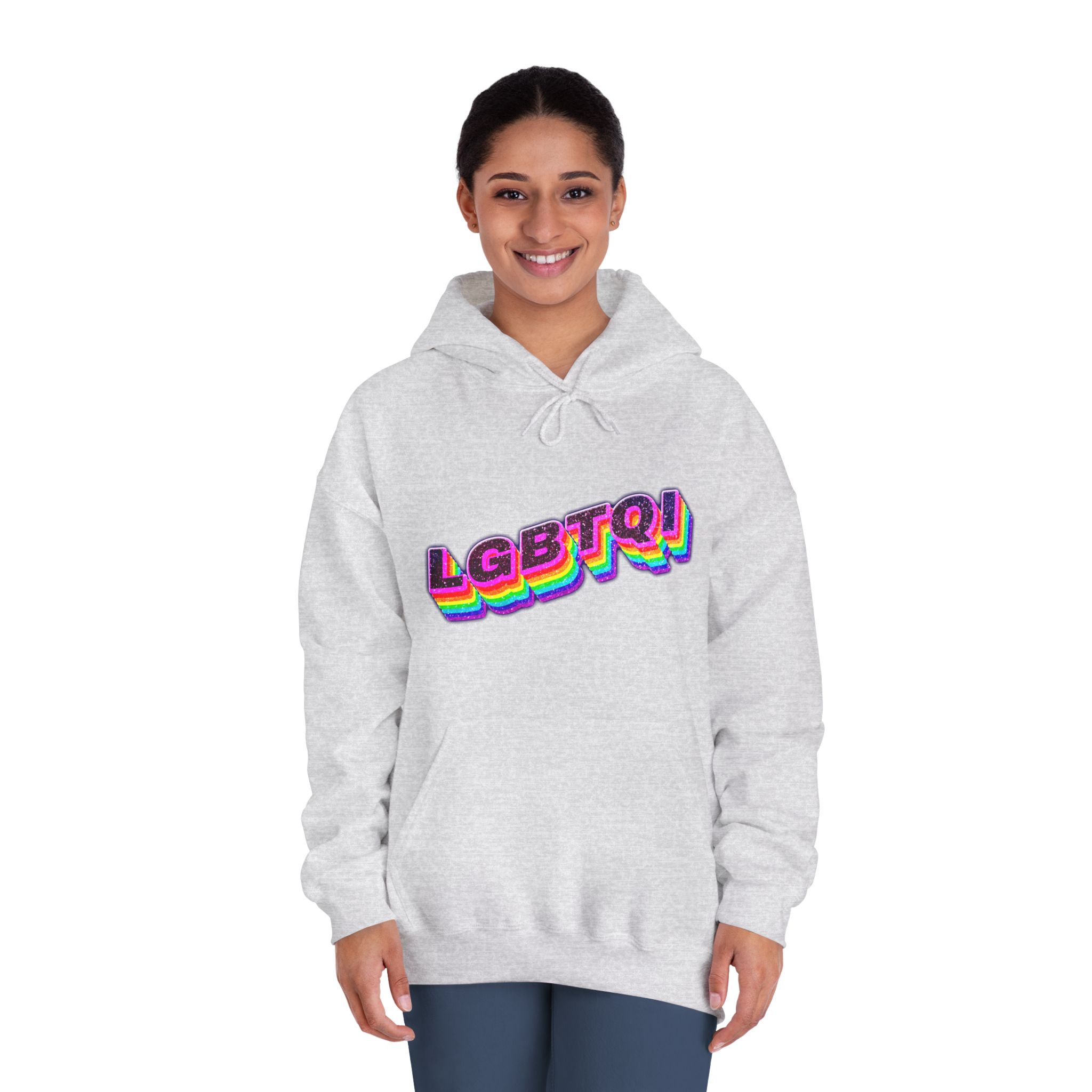 Lgbtqi 3d Word Glitch Png Unisex Dryblend Hooded Sweatshirt - Image 8