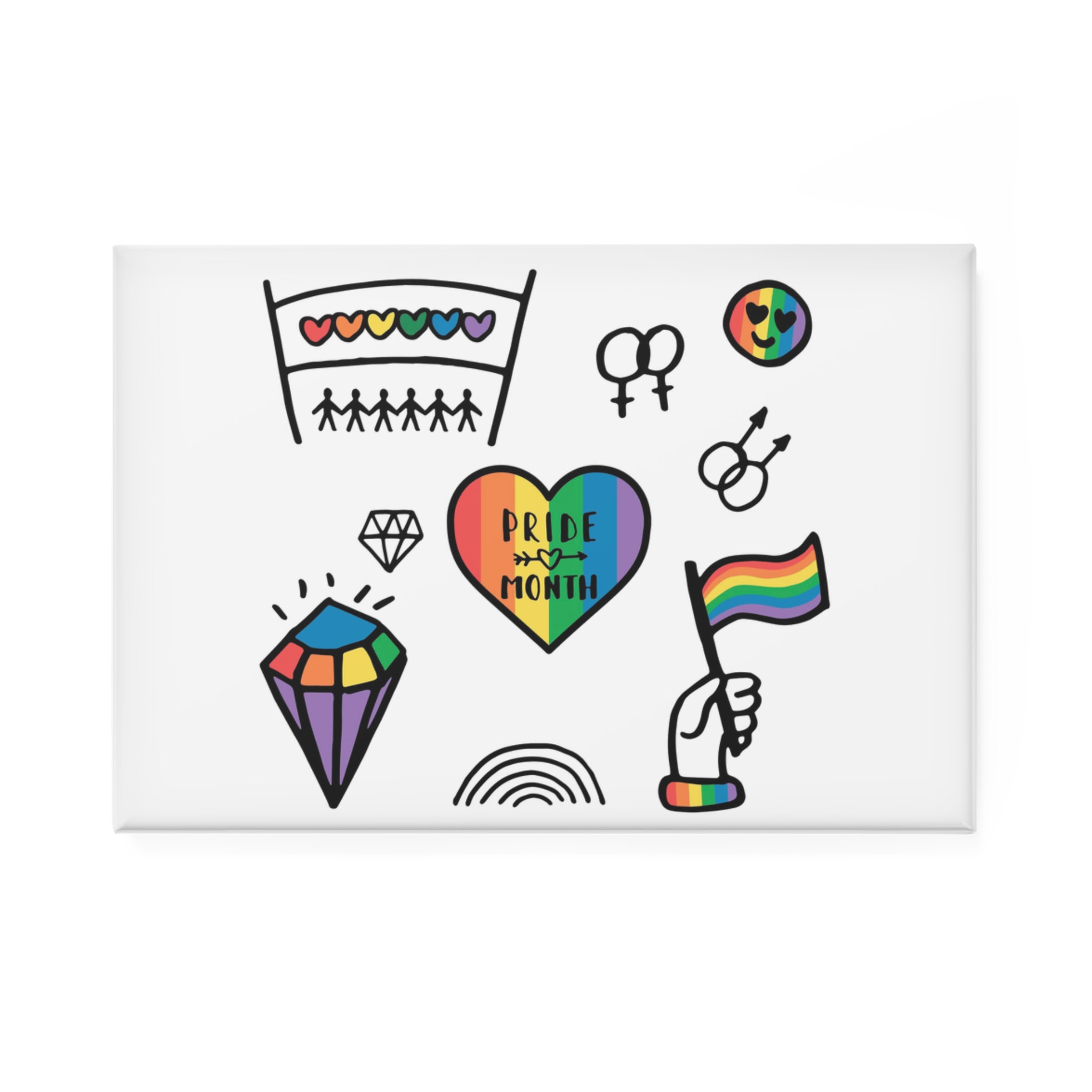 Lgbt Doodle Set Rainbow Flag Pride Month Vector Illustration Button Magnet Rectangle 1 And 10 Pcs