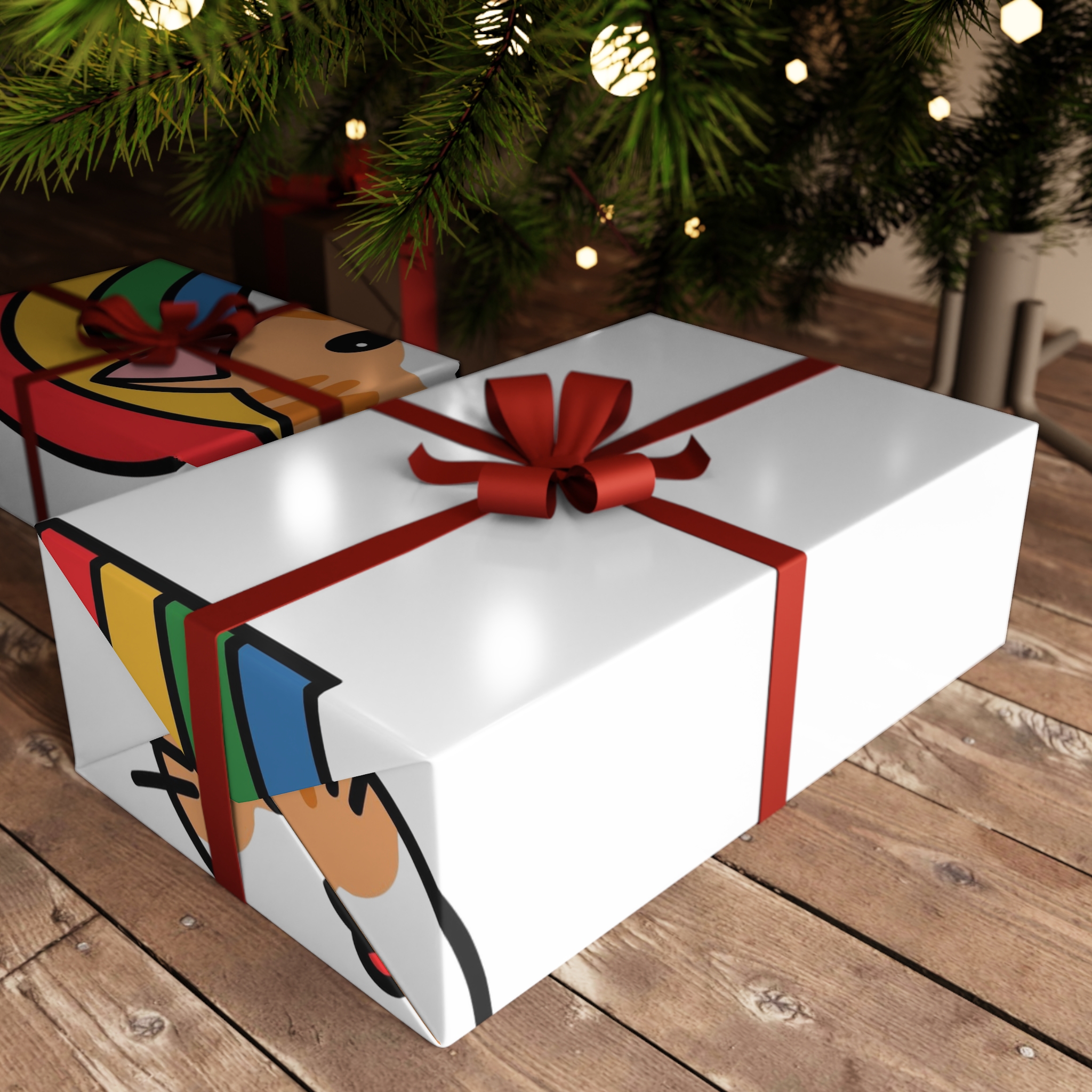 Cartoon Cat Head Illustration With Rainbow Happy Expression Gift Wrapping Paper Sheets 1pc - Image 3