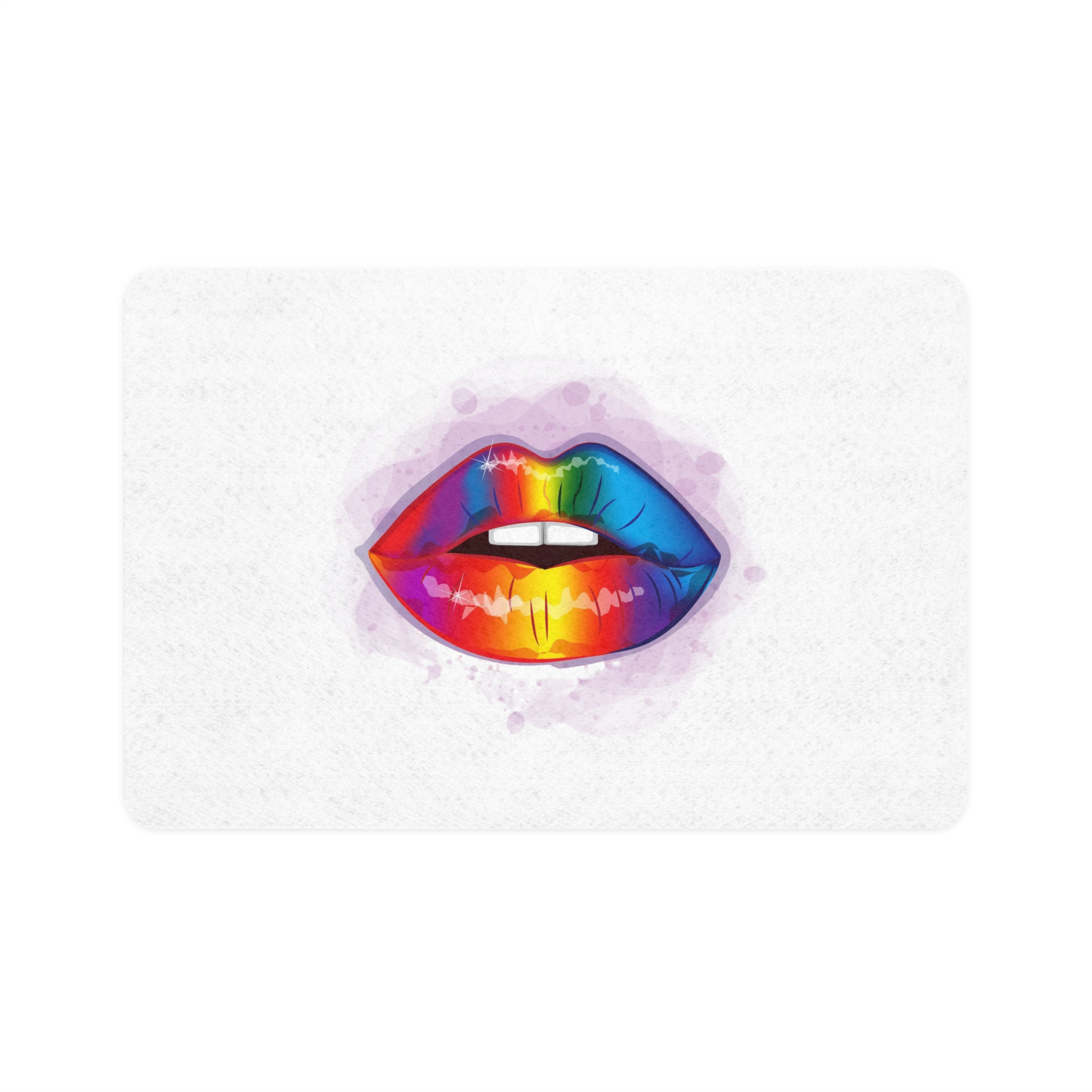 Rainbow Lips Lgbt Beautiful Fashionable Realistic Realistic Watercolor Style Print Vector Pet Food Mat 12x18