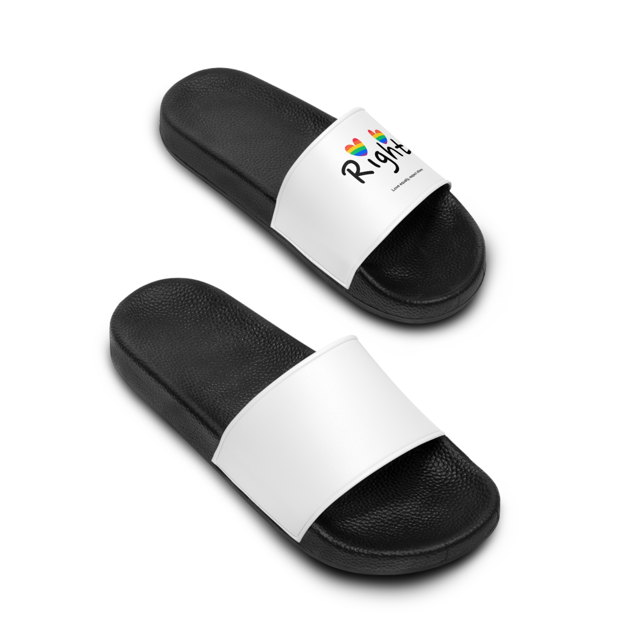 Love Letter Pride Rainbow Lettering Text Writing Pattern Freedom Love Heart Homo Colors Flag Parade(1) Mens Slide Sandals - Image 4