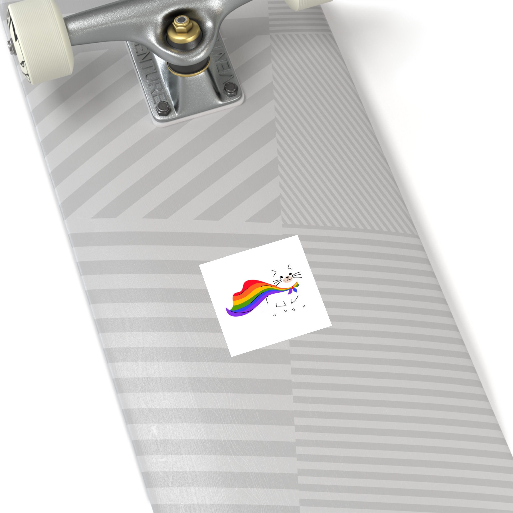 Kawaii Cat With Lgbtq Rainbow Flag Cartoon Laminate Stickers Square - Image 8