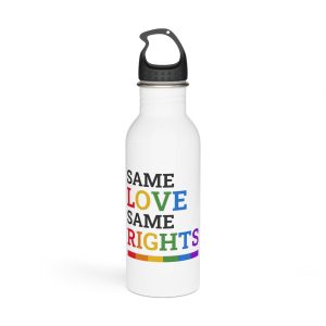 Same Love Same Rights Lgbtq Pride Month Quote Typographic Art With Rainbow Flag White Background Stainless Steel Water Bottle