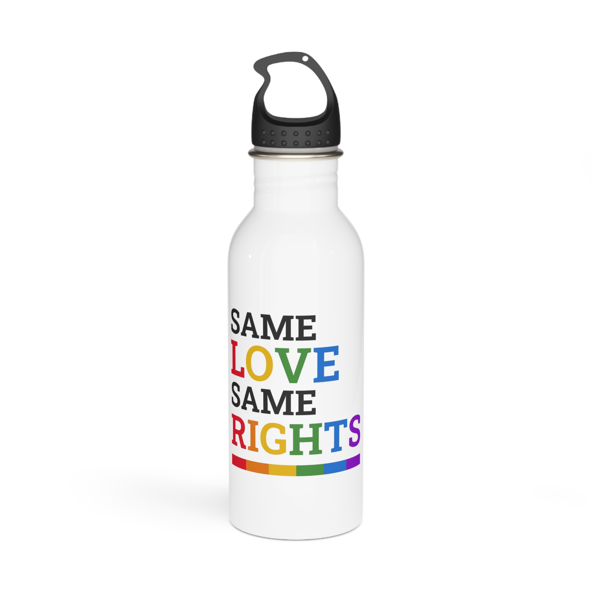 Same Love Same Rights Lgbtq Pride Month Quote Typographic Art With Rainbow Flag White Background Stainless Steel Water Bottle