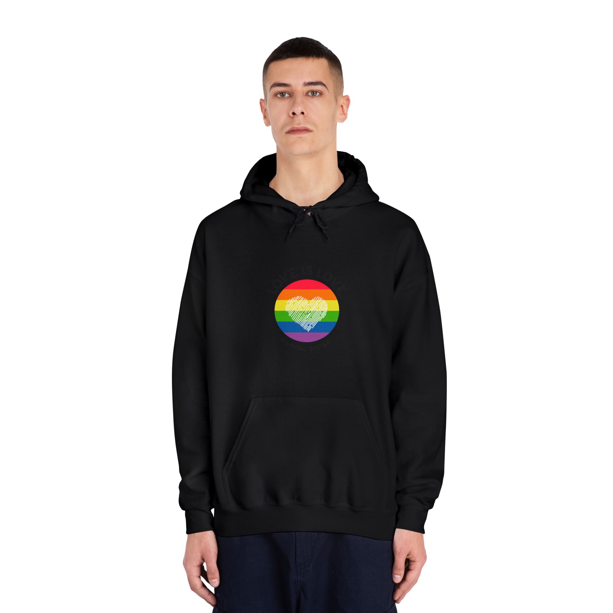 Lgbt Pride Month Love Is Love Lgbtq Symbol With Lgbt Pride Round Rainbow Flag With Heart Gay Pride Unisex Dryblend Hooded Sweatshirt - Image 11