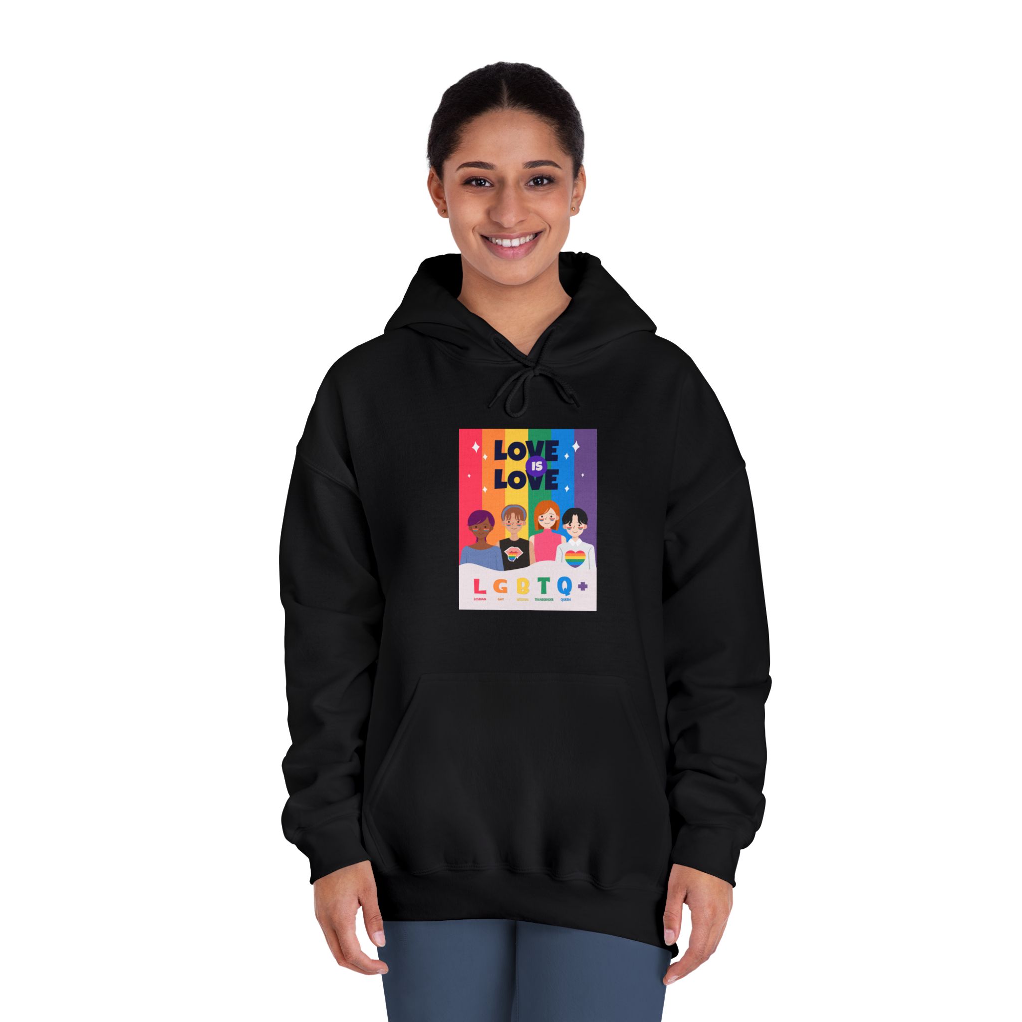 Lgbtq Pride Month Poster Vector With Diverse Characters Rainbow Celebrate Love Inclusivity Unisex Dryblend Hooded Sweatshirt - Image 12