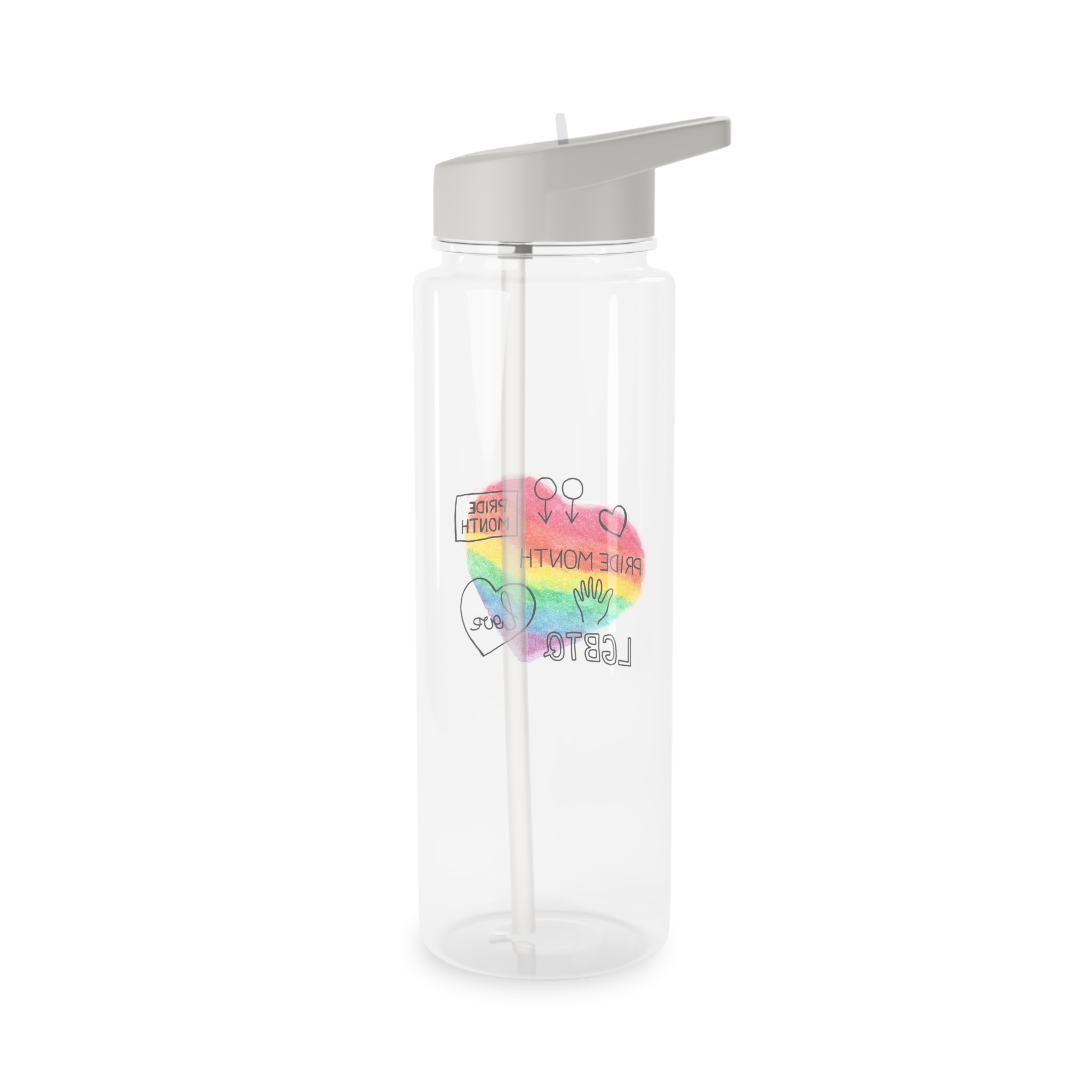 Lgbtq Hand Drawn Symbols Rainbow Coloured Heart Background Tritan Water Bottle - Image 6