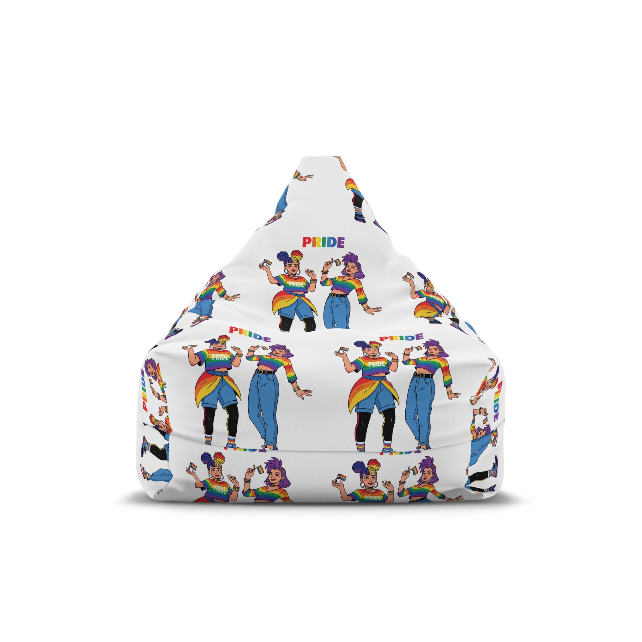 Two Diverse Young Women Celebrate Pride Month With Rainbow Flags Colorful Attire Bean Bag Chair Cover