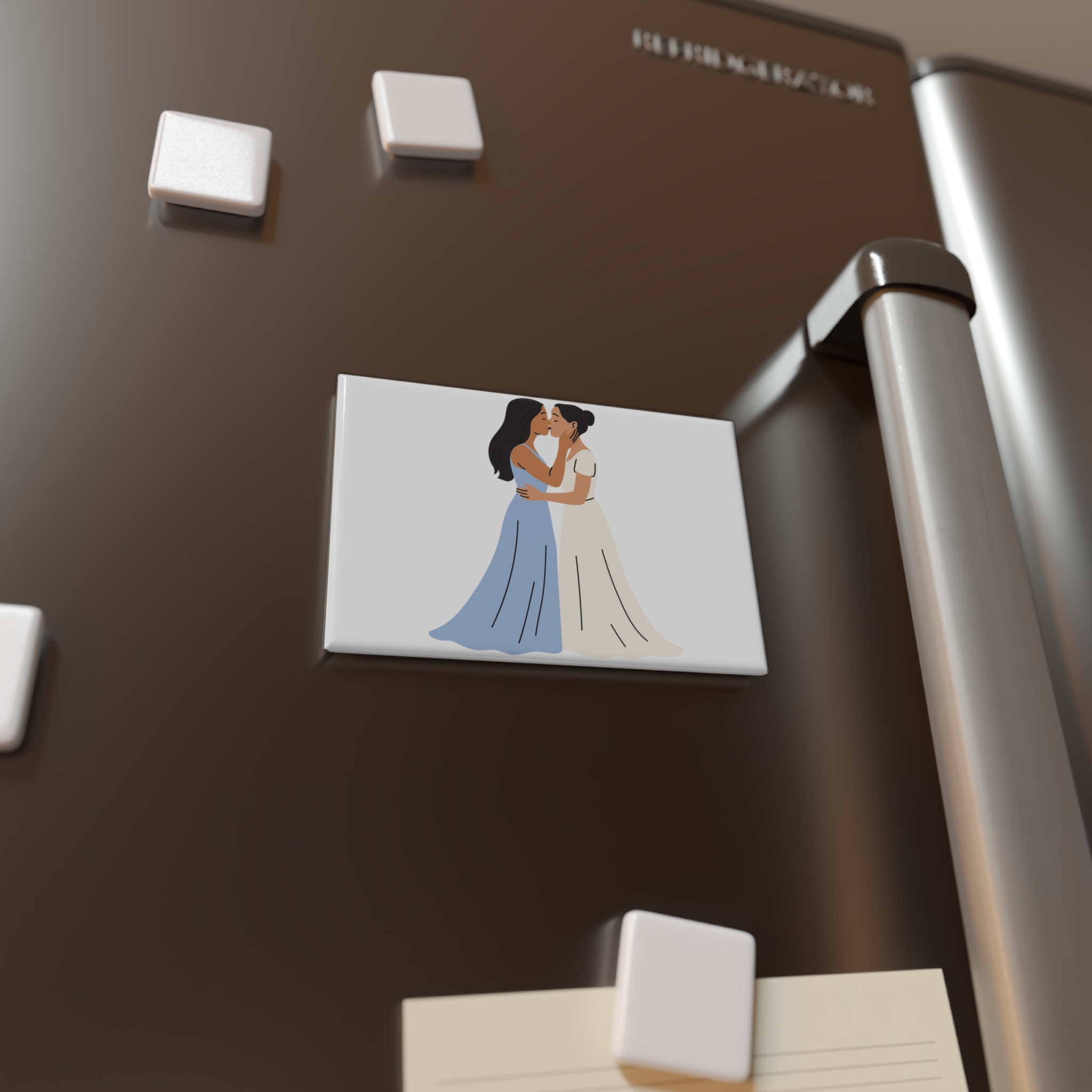 Romantic Lesbian Couple Kissing Wedding Dresses Button Magnet Rectangle 1 And 10 Pcs - Image 4