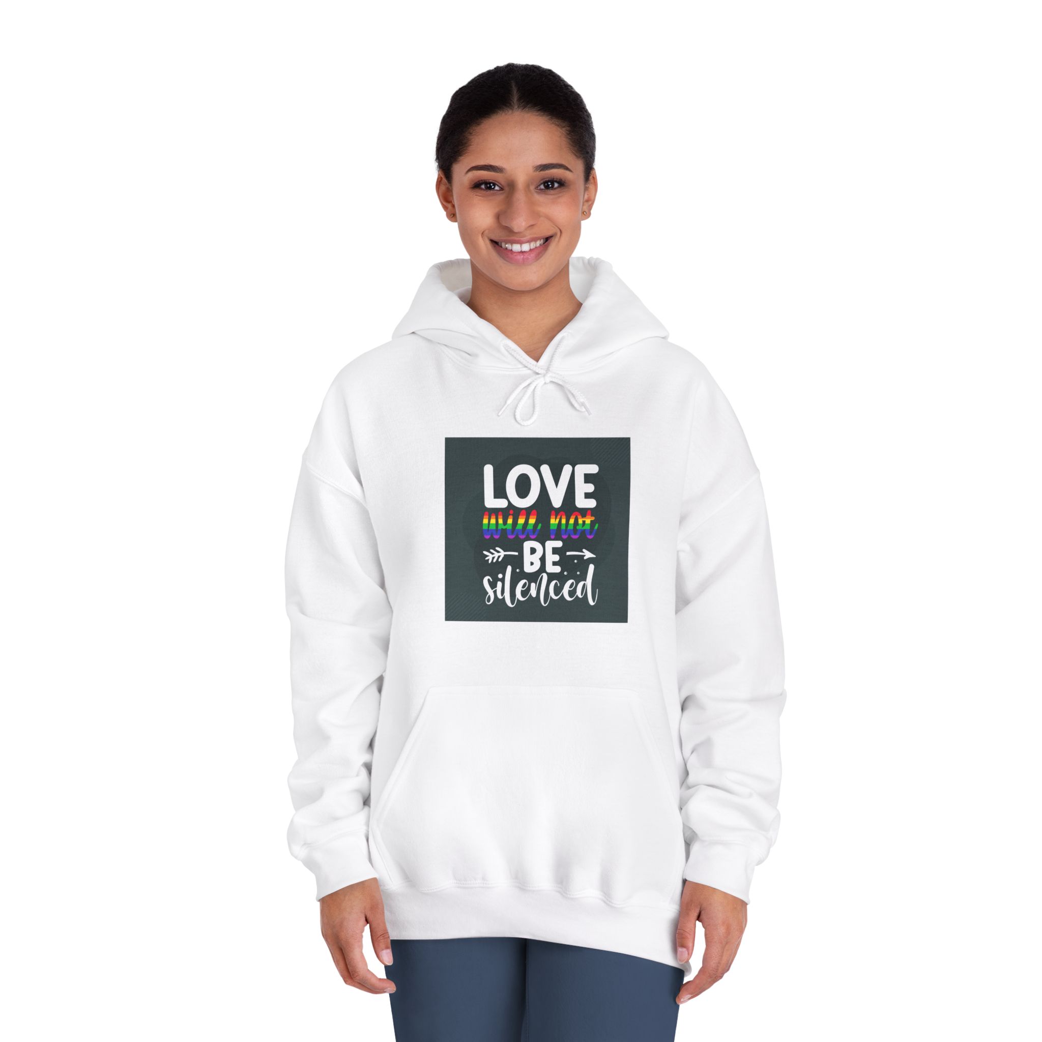 Love Will Be Silenced Premium Gay Pride Lettering Vector Design Unisex Dryblend Hooded Sweatshirt - Image 4