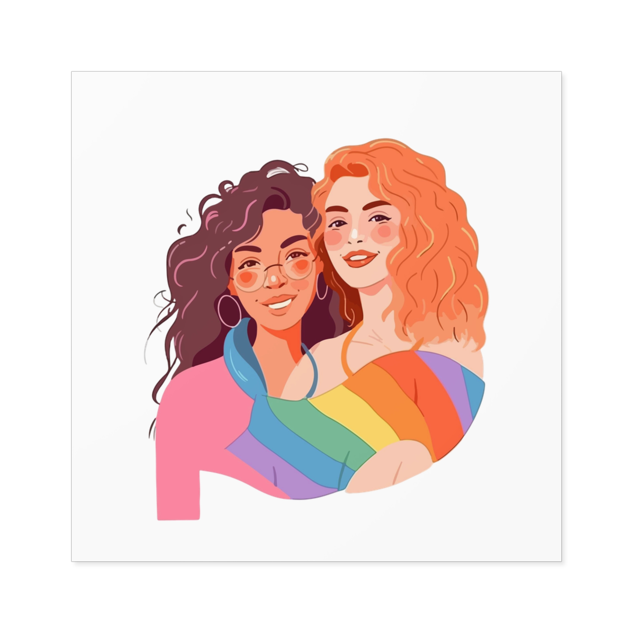 Portrait Lesbian Couple With Rainbow Flag Concept Lgbtq Illustration Couple Laminate Stickers Square - Image 17
