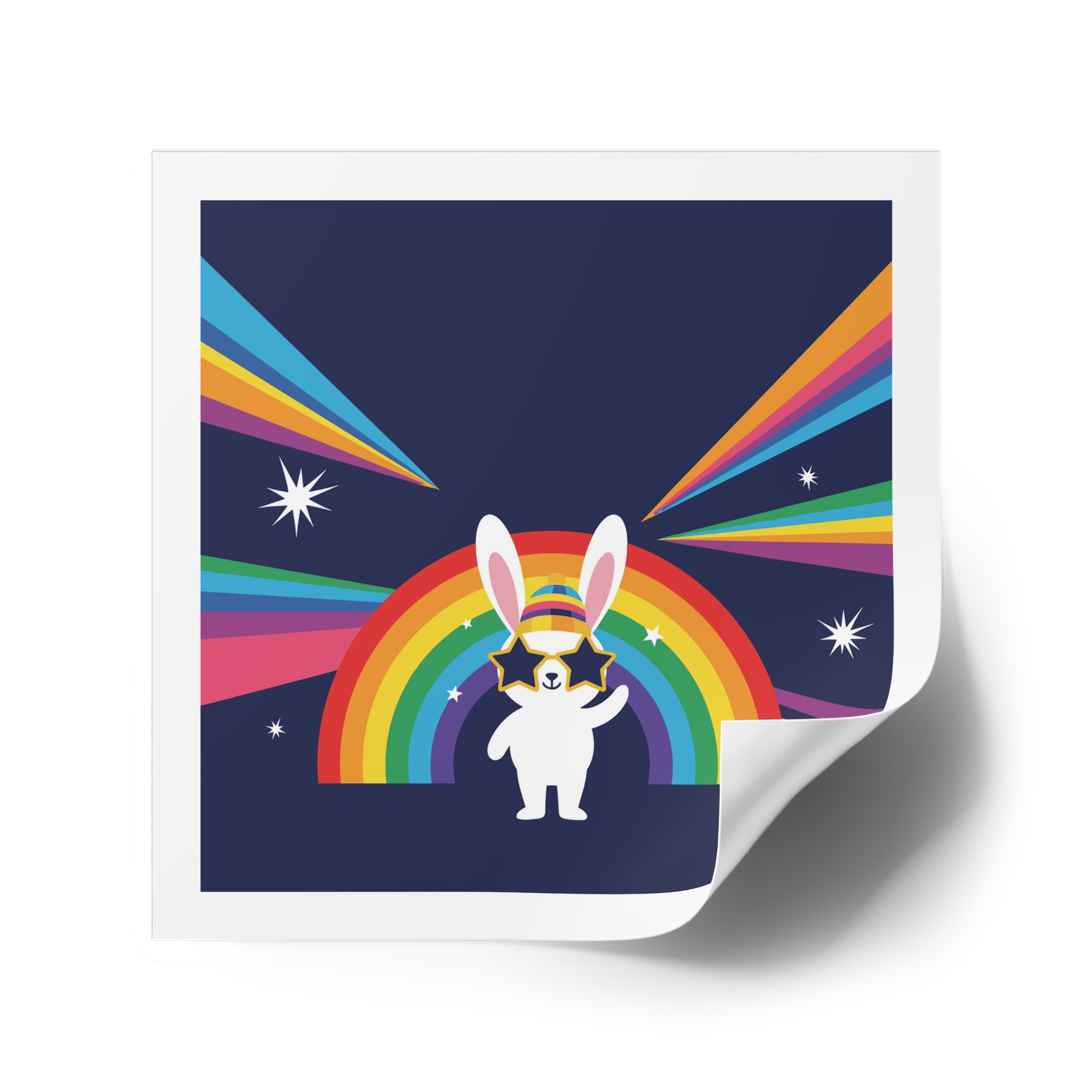 Happy Bunny With Rainbow Stars Laminate Stickers Square - Image 42