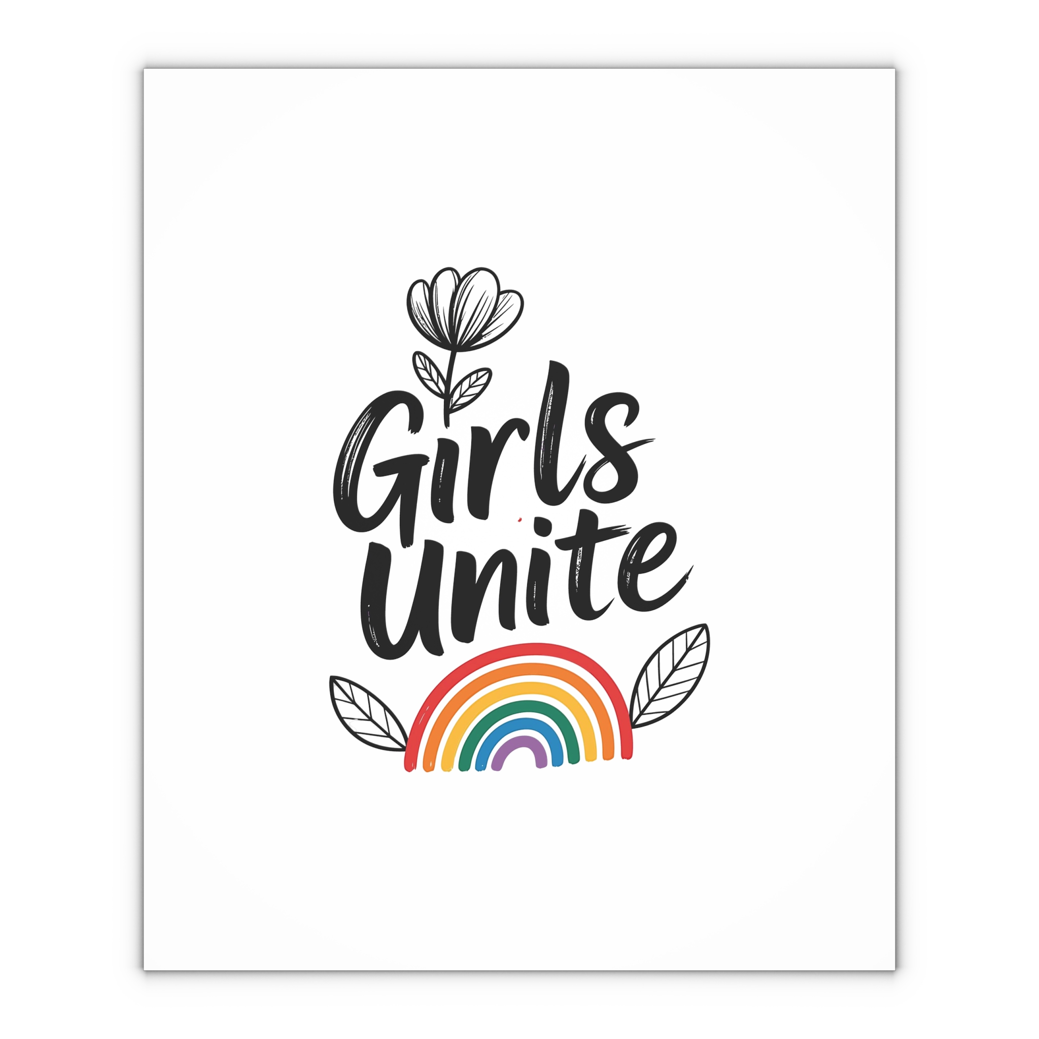 Empowering Girls Unite Slogan With Rainbow Floral Accents Gift Wrapping Paper Sheets 1pc - Image 4
