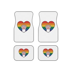 Rainbow Heart With Cute Cat Paw Pride Illustration Car Mats Set Of 4