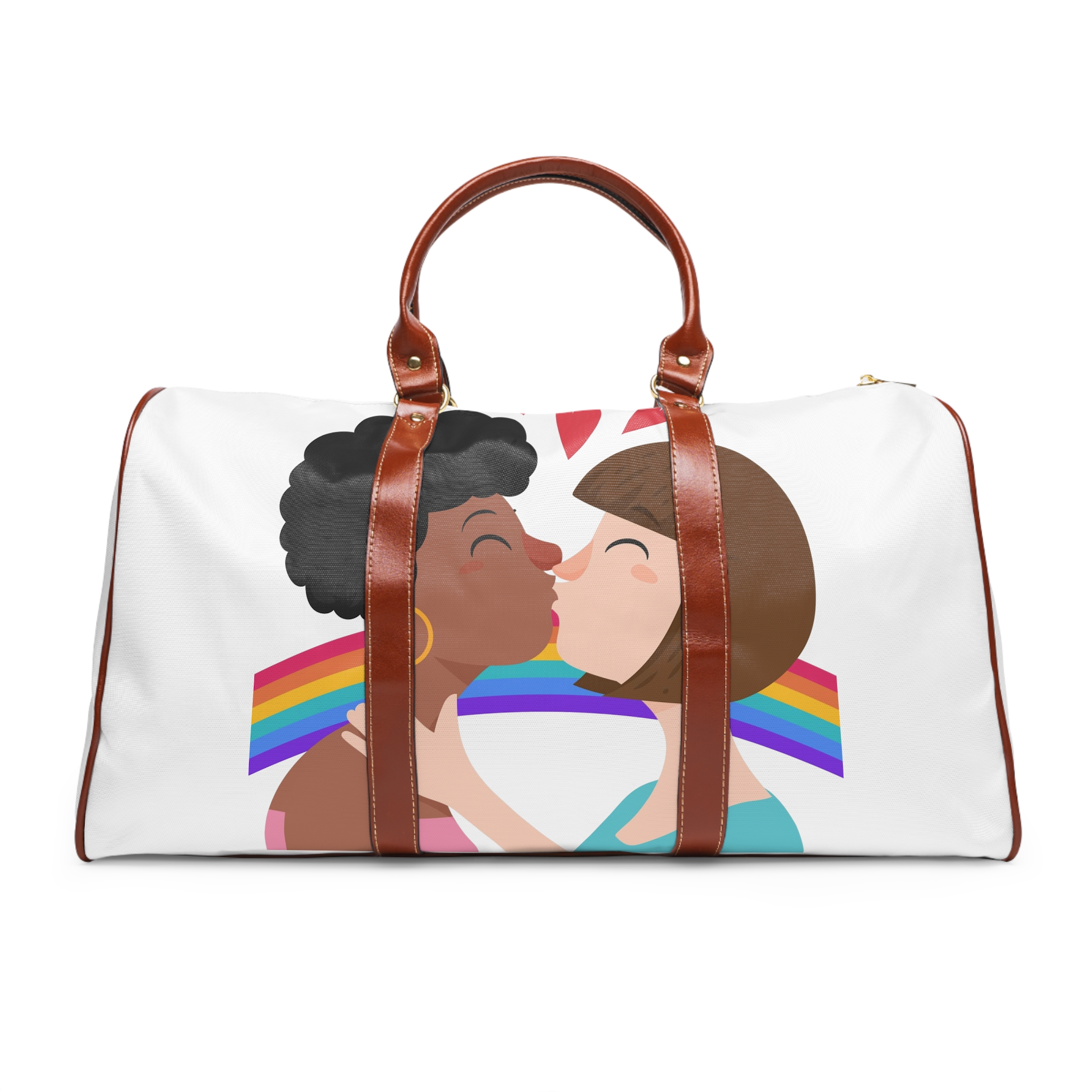 Flat Design Lesbian Kiss Illustrated Waterproof Travel Bag