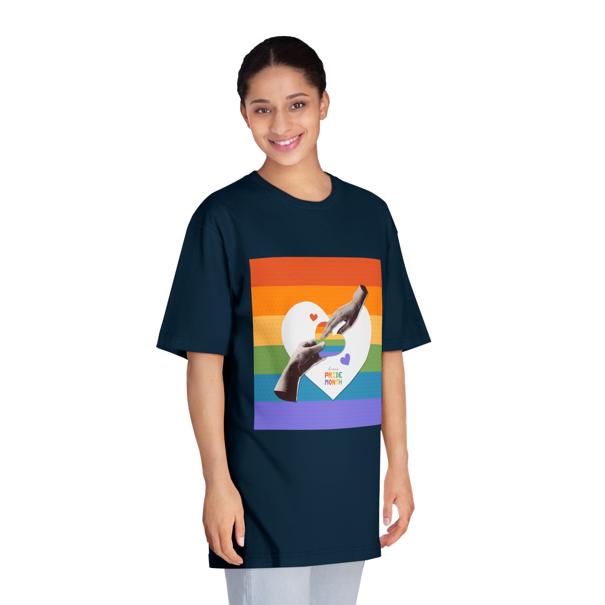 Retro Nostalgic Banner Pride Month Halftone Hands Holding Striped Heart Vintage Collage With - Unisex Classic Crewneck T Shirt - Image 19