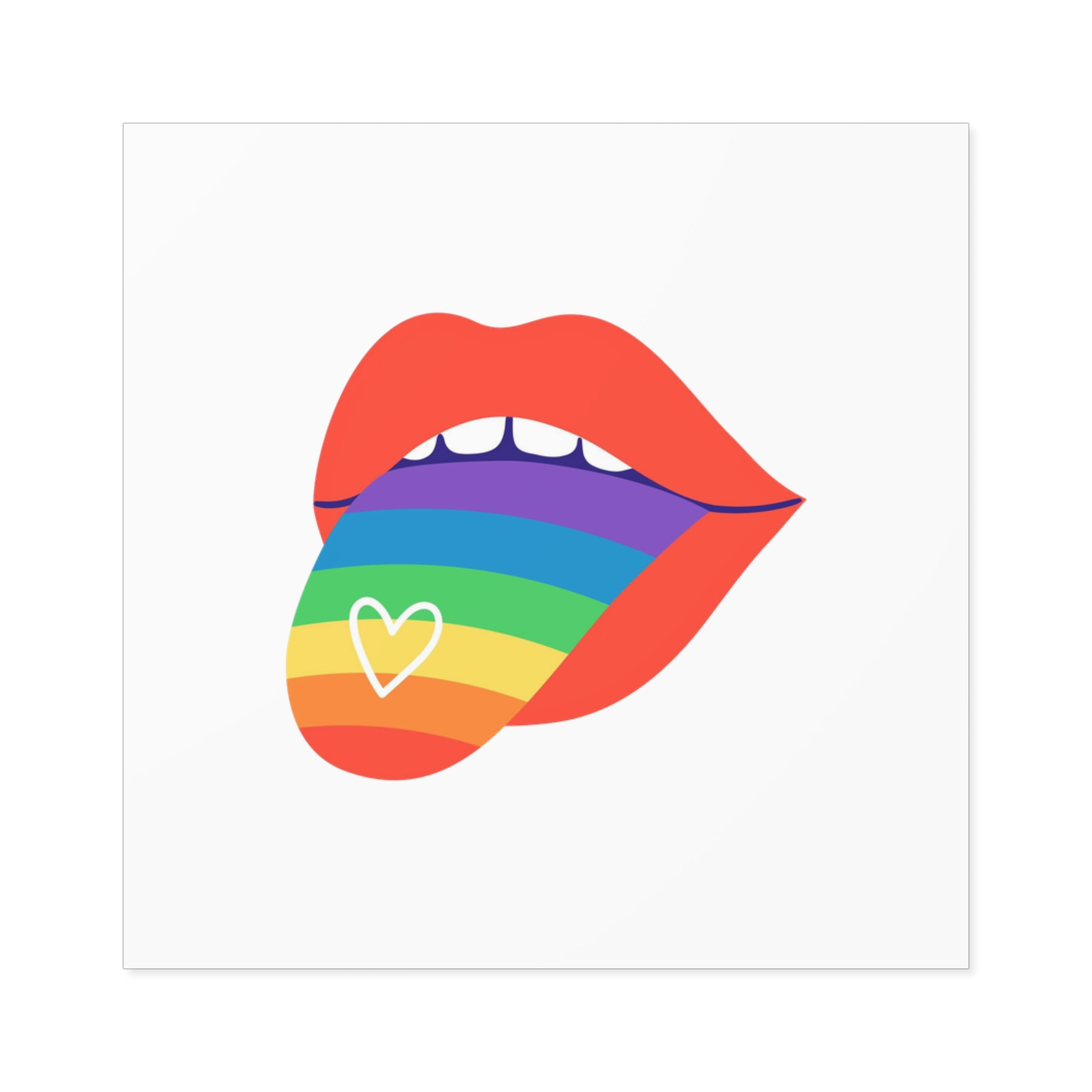 Open Red Lips With Rainbow Tongue Hand Drawn Vector Illustration Laminate Stickers Square - Image 25