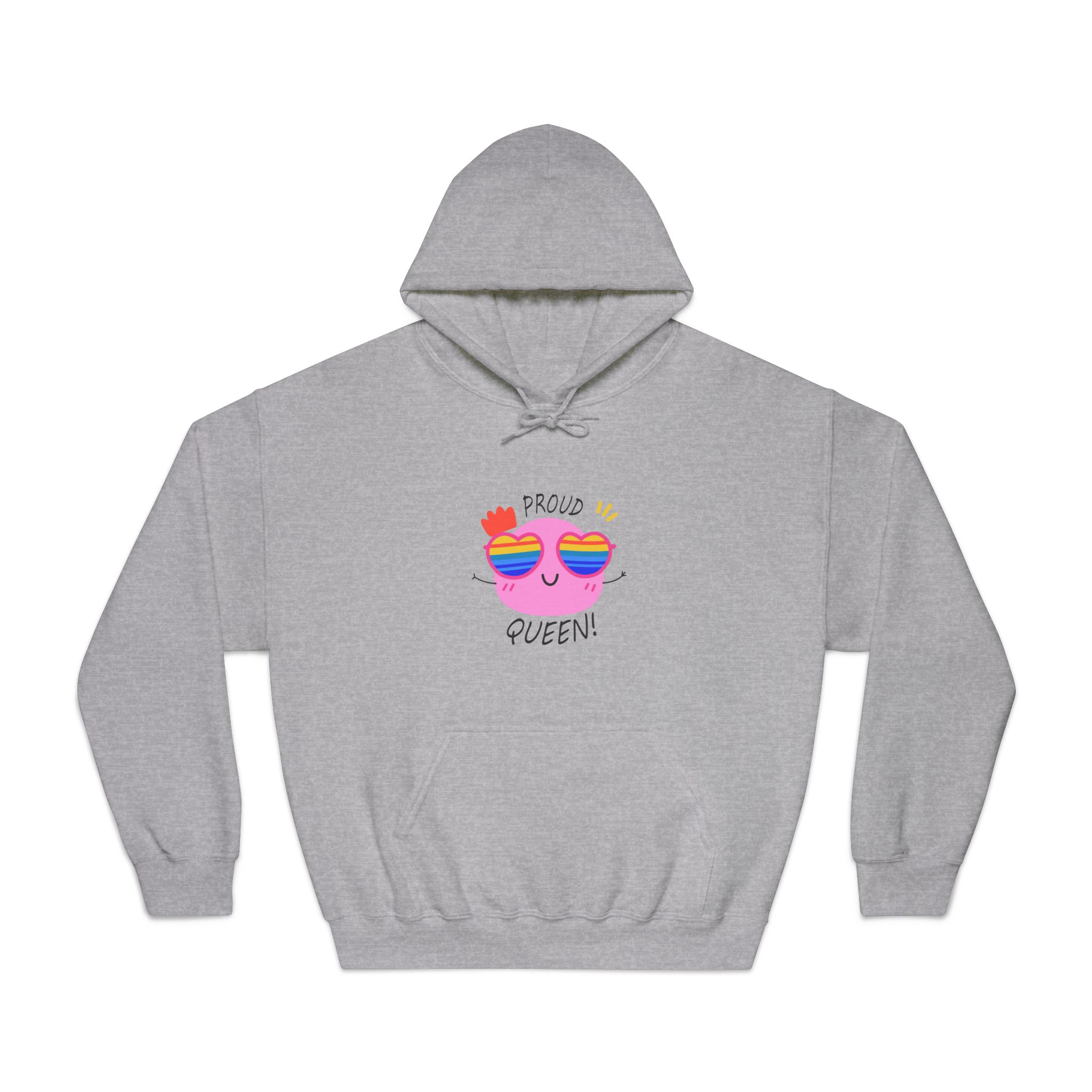 Pink Blob With Rainbow Heart Sunglasses Saying Proud Queen Flat Sticker Unisex Dryblend Hooded Sweatshirt - Image 13