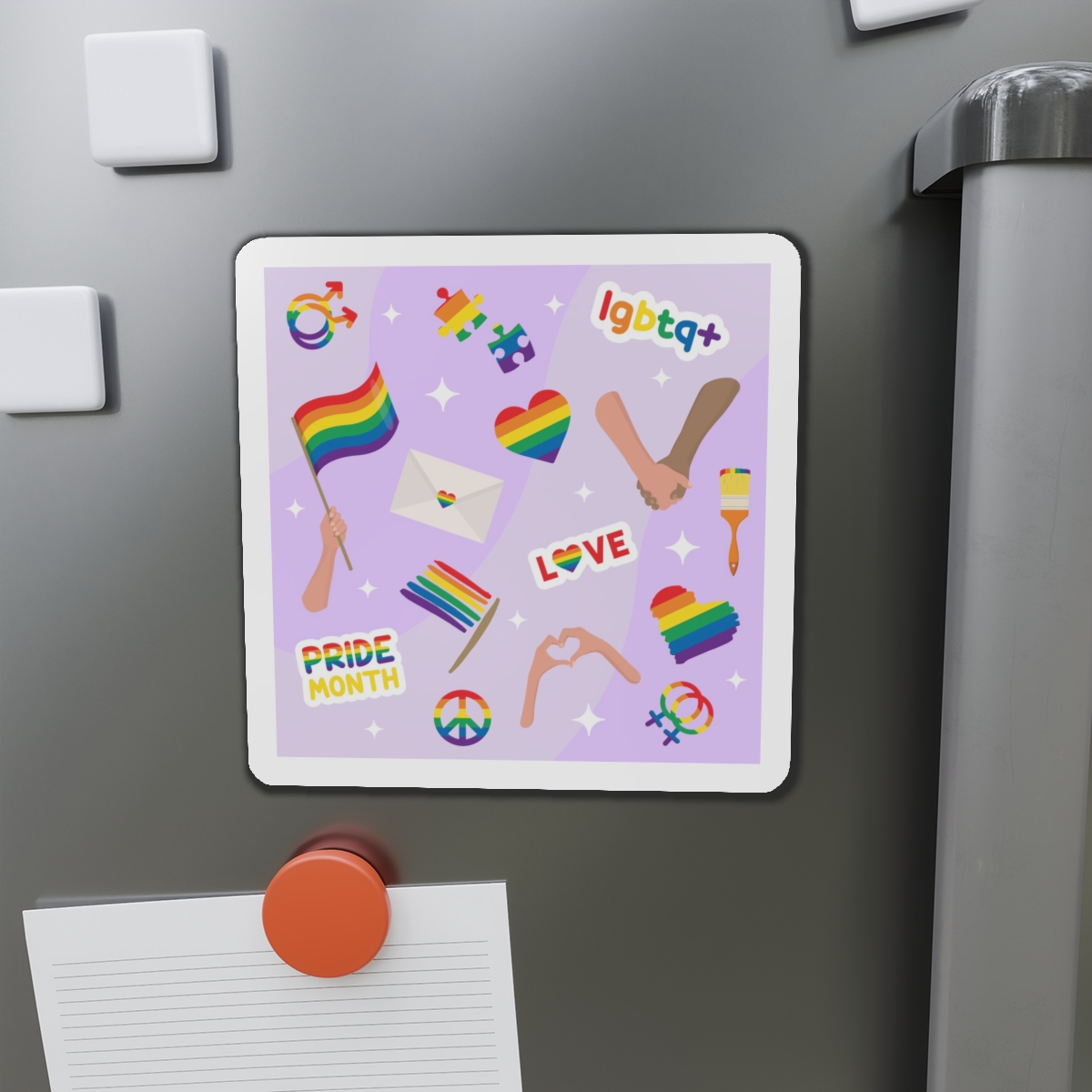 Cute Rainbow Colors Lgbtq Symbols Pride Flag Hands Holding Peace Love Die Cut Magnets - Image 14