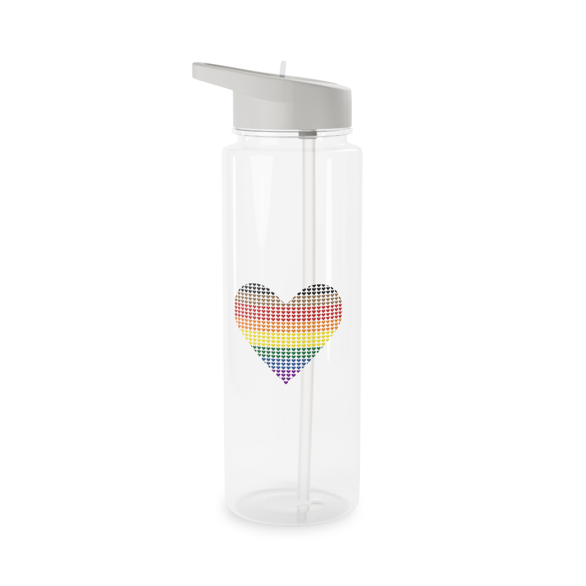 Pride Flag Heart Shape Icon With Heart Pattern Inside Heart Symbol With Black Brown Stripes Tritan Water Bottle - Image 5