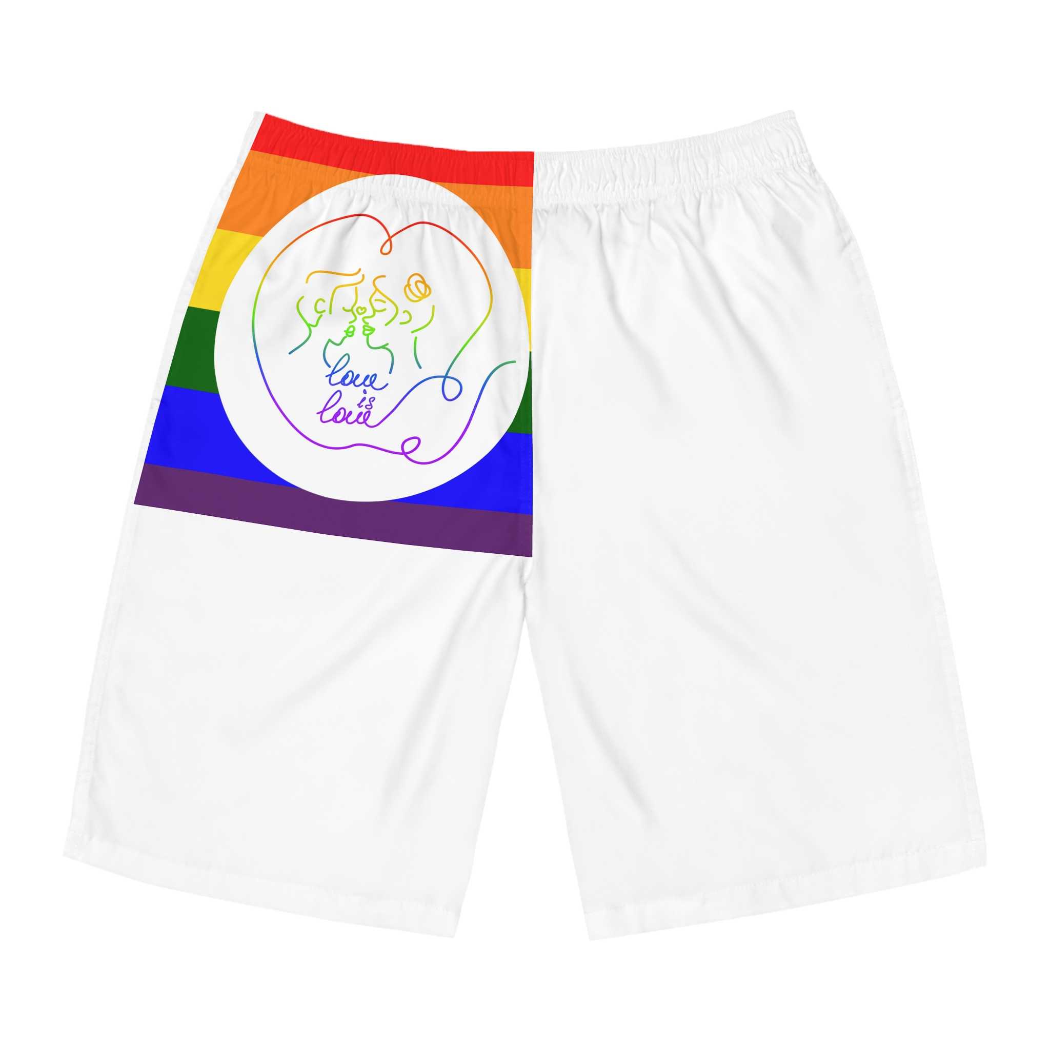 Poster With Kissing Woman Hand Lettering Love Is Love Theme Month Pride Lgbtq Love Background Mens Board Shorts Aop