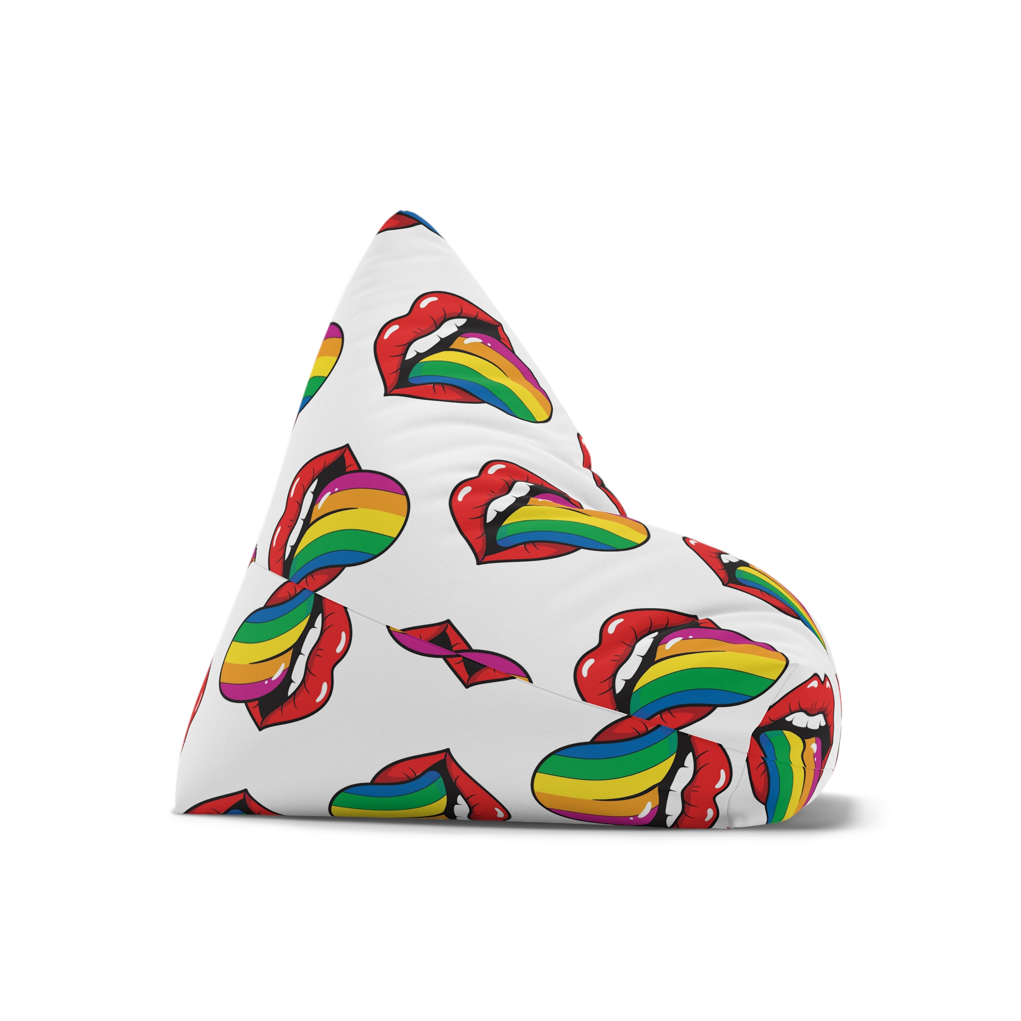 Pop Art Illustration Open Red Lips With Long Colorful Rainbow Tongue Sticking Out Now Bean Bag Chair Cover - Image 7
