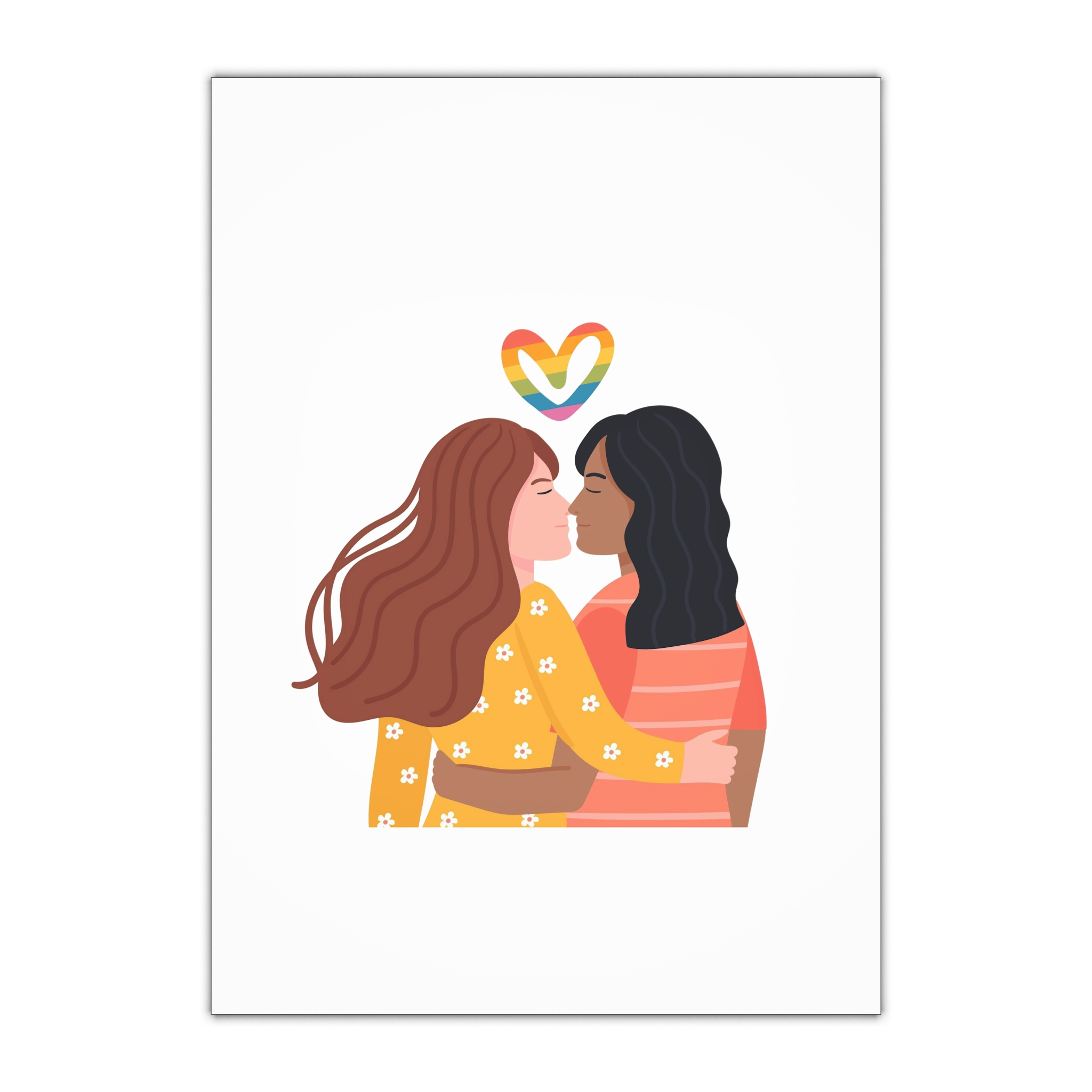Hand Drawn Affectionate Lesbian Kiss (1) Gift Wrapping Paper Sheets 1pc