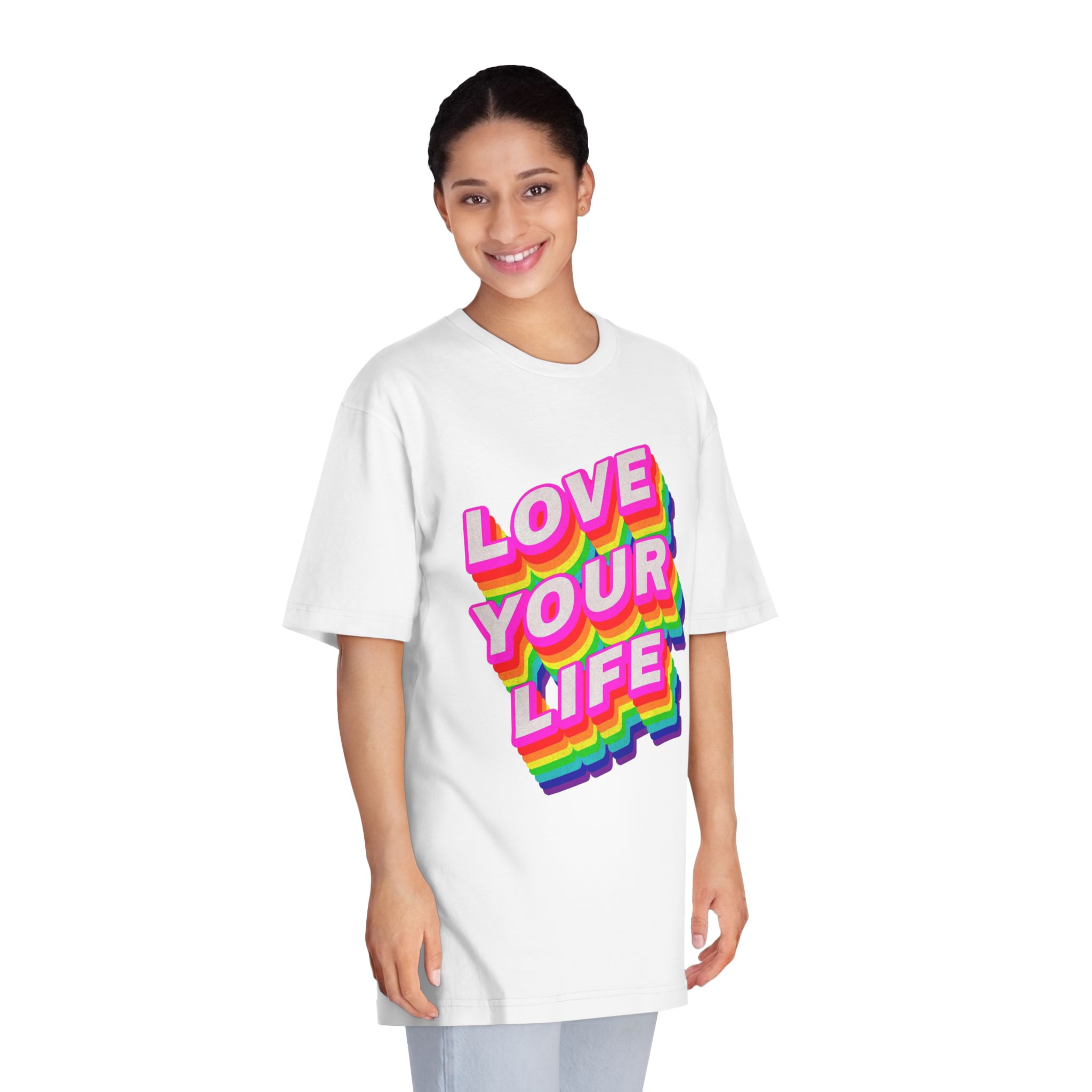Rainbow Word Love Your Life Typography Design Element - Unisex Classic Crewneck T Shirt - Image 3