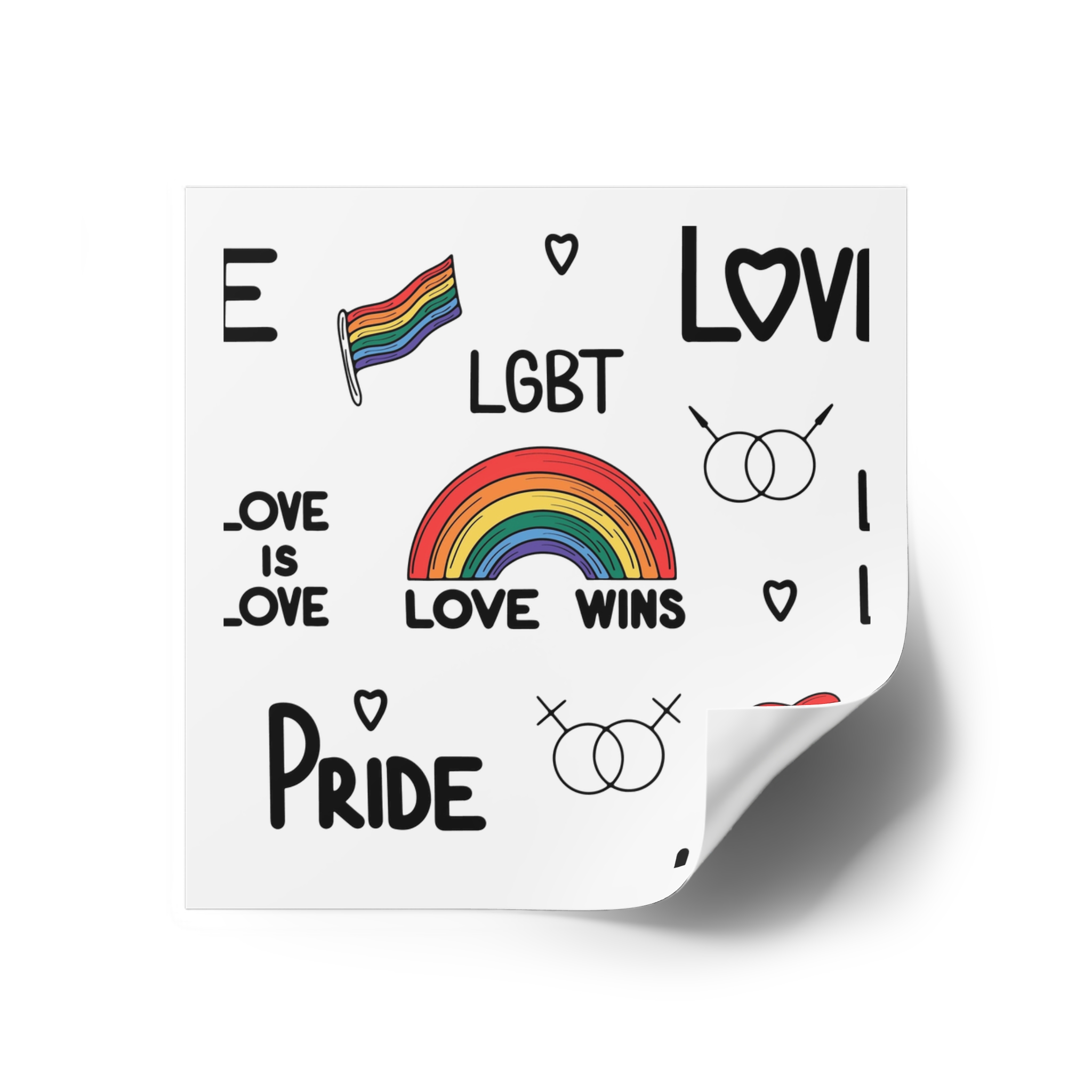 Lgbtq Pride Seamless Illustration Rainbow Hearts Love Symbols Laminate Stickers Square - Image 26