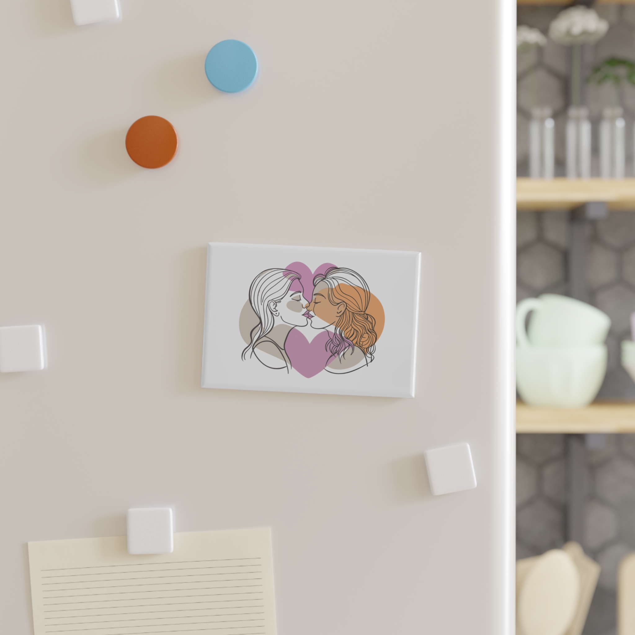 Two Women Are Kissing Front Heart With Pink Background Button Magnet Rectangle 1 And 10 Pcs - Image 3
