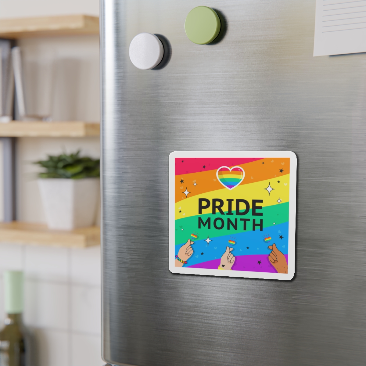 Pride Month Greeting Card Vector Illustration Hand Symbol Mini Heart Rainbow Flag Die Cut Magnets - Image 9