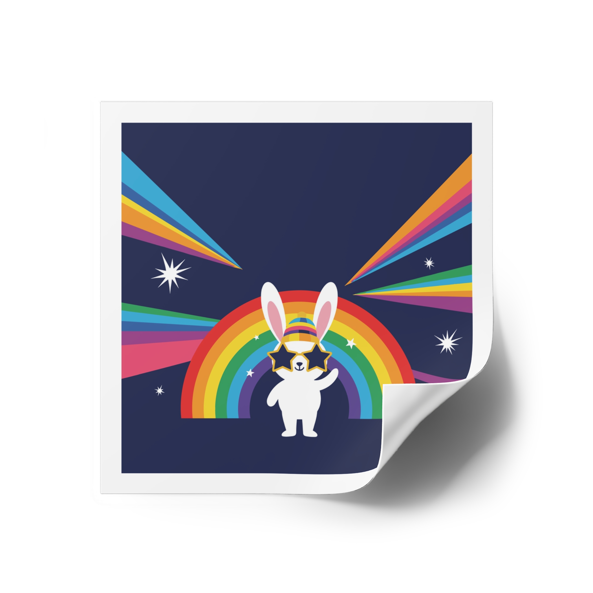 Happy Bunny With Rainbow Stars Laminate Stickers Square - Image 22