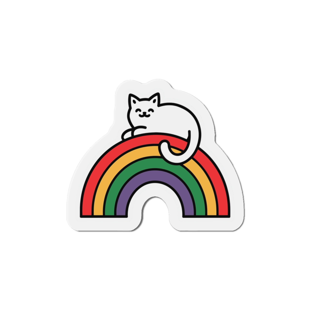 Cartoon Cat Lying Rainbow Illustration With Cheerful Expression Die Cut Magnets - Image 7