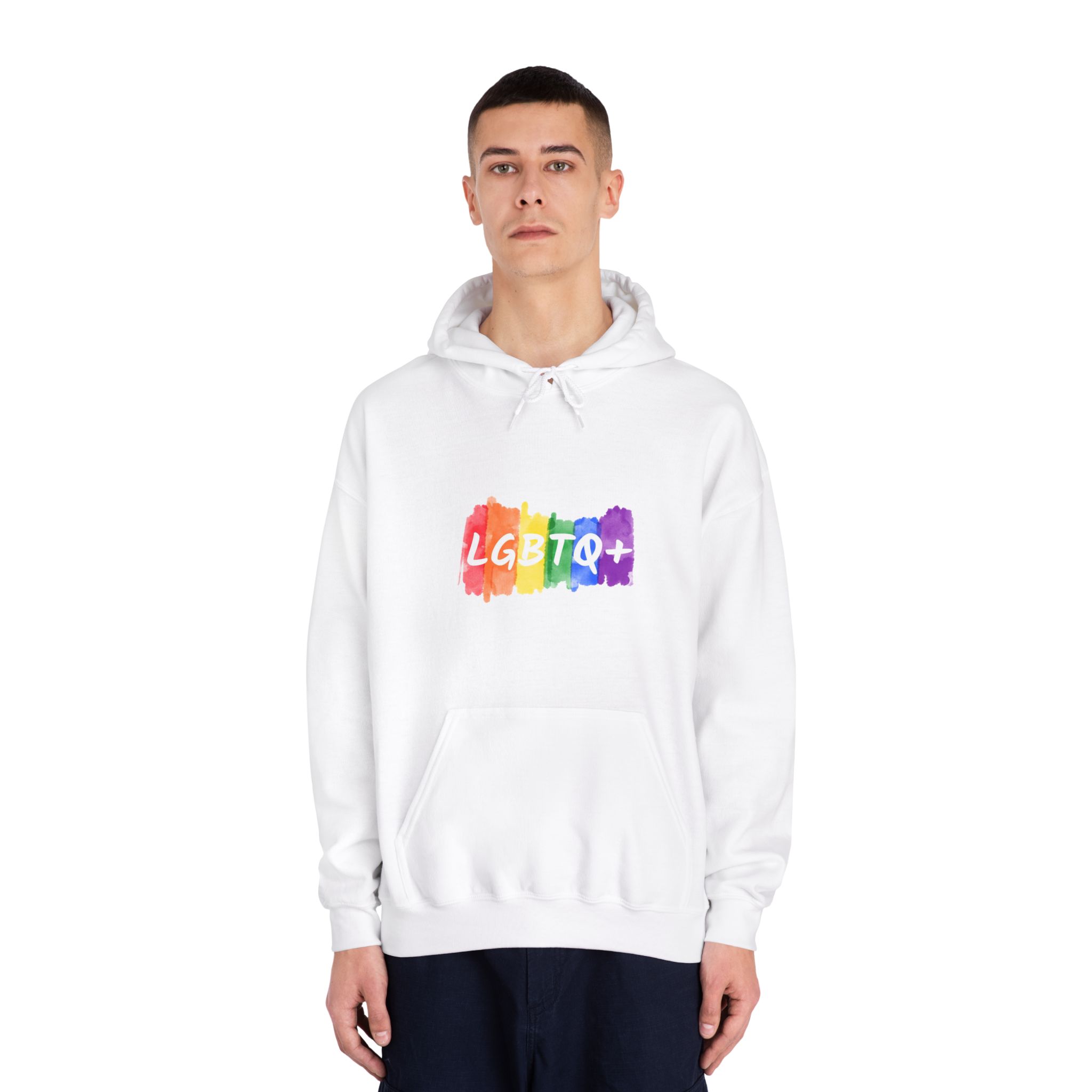 Lgbtq Logo Lettering Text Vector Rainbow Watercolor Paint Textured Colorful Stripes Unisex Dryblend Hooded Sweatshirt - Image 3