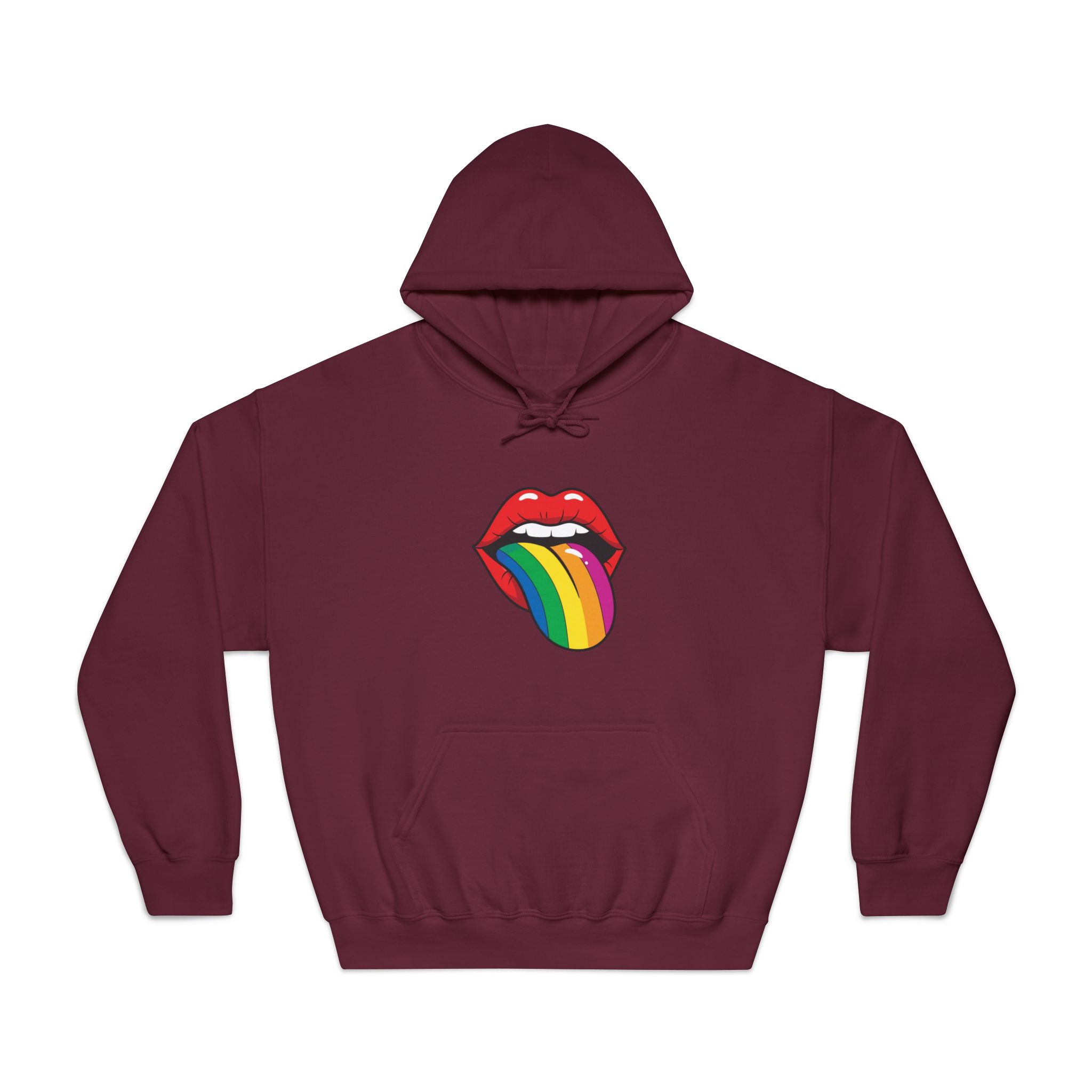 Pop Art Illustration Open Red Lips With Long Colorful Rainbow Tongue Sticking Out Now Unisex Dryblend Hooded Sweatshirt - Image 17