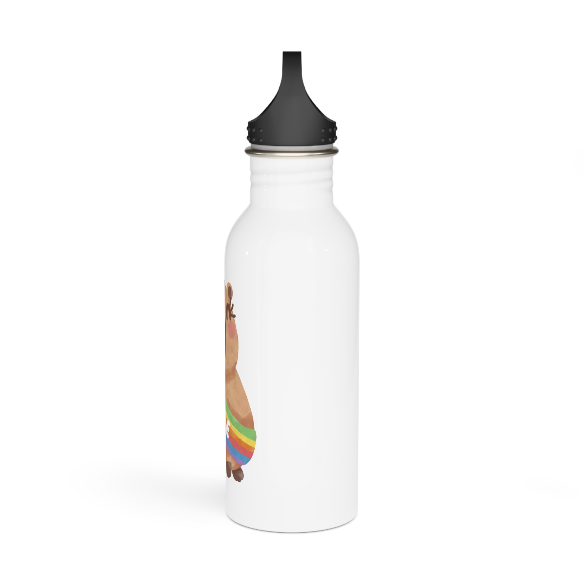 Cute Capybara With Rainbow Pride Sash Illustration Stainless Steel Water Bottle - Image 4