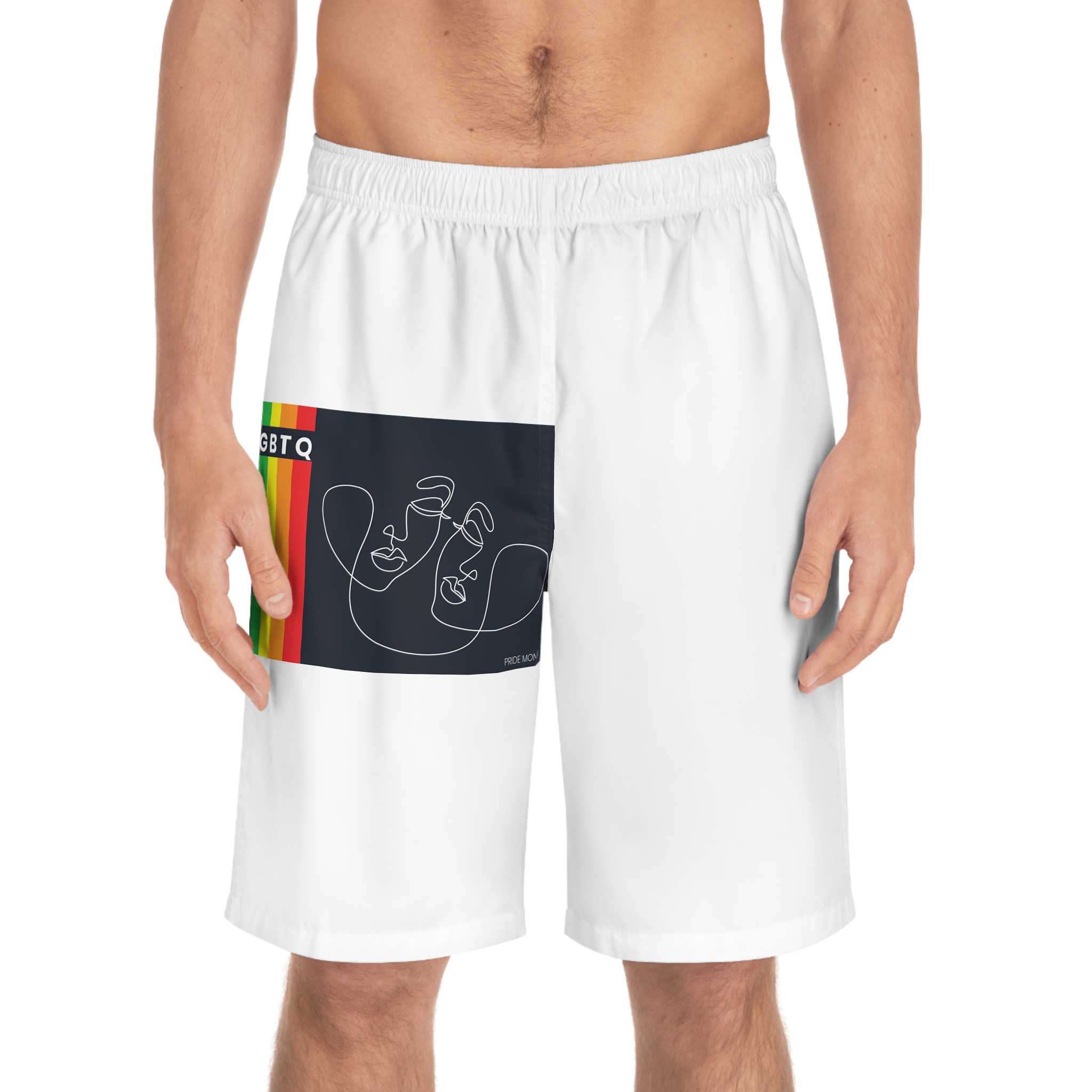Lgbtq Pride Month Color Flag Dark Background With Female Couple Line Are Vector Illustration Mens Board Shorts Aop - Image 3