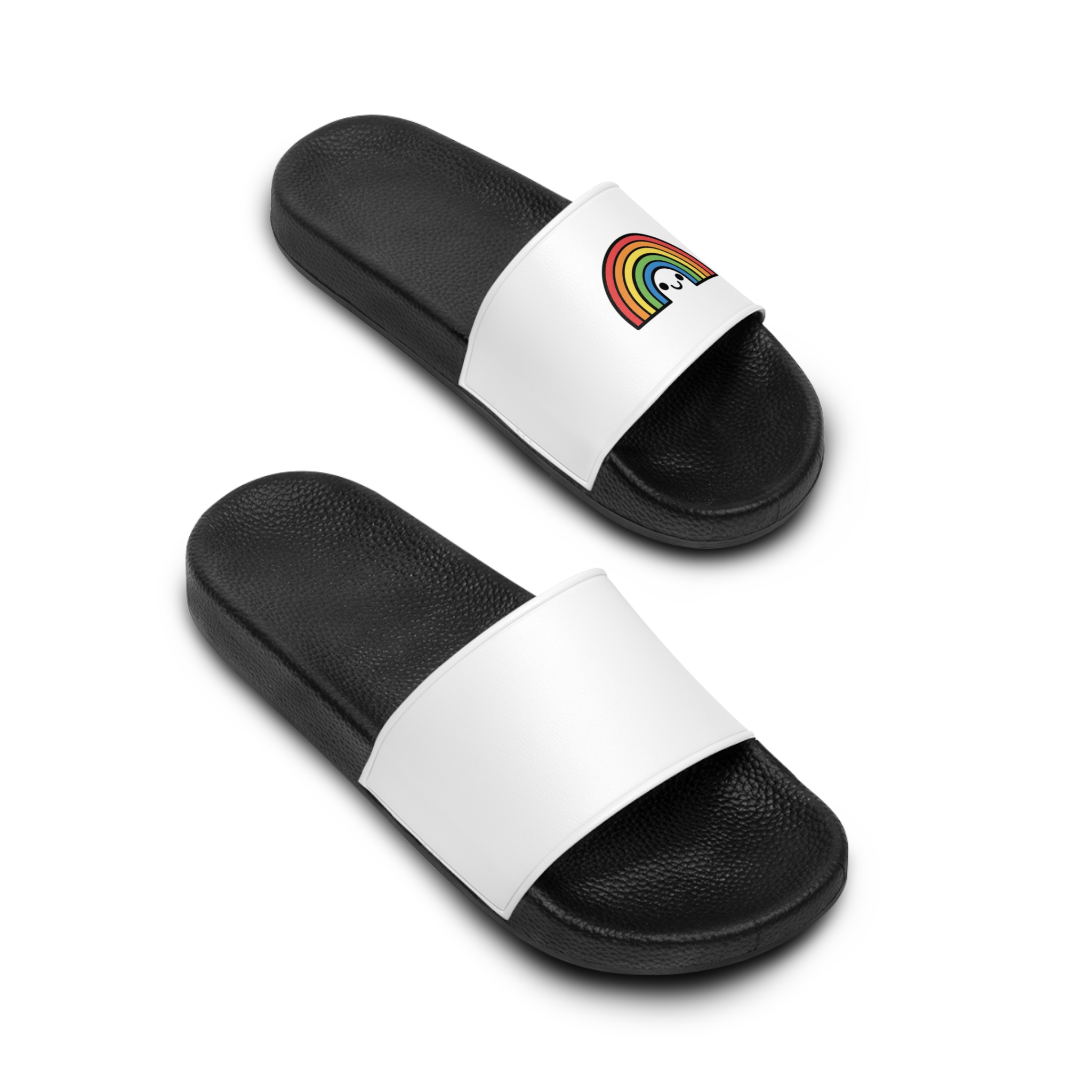 Colorful Rainbow Smiling Face Cartoon Illustration Mens Slide Sandals - Image 4